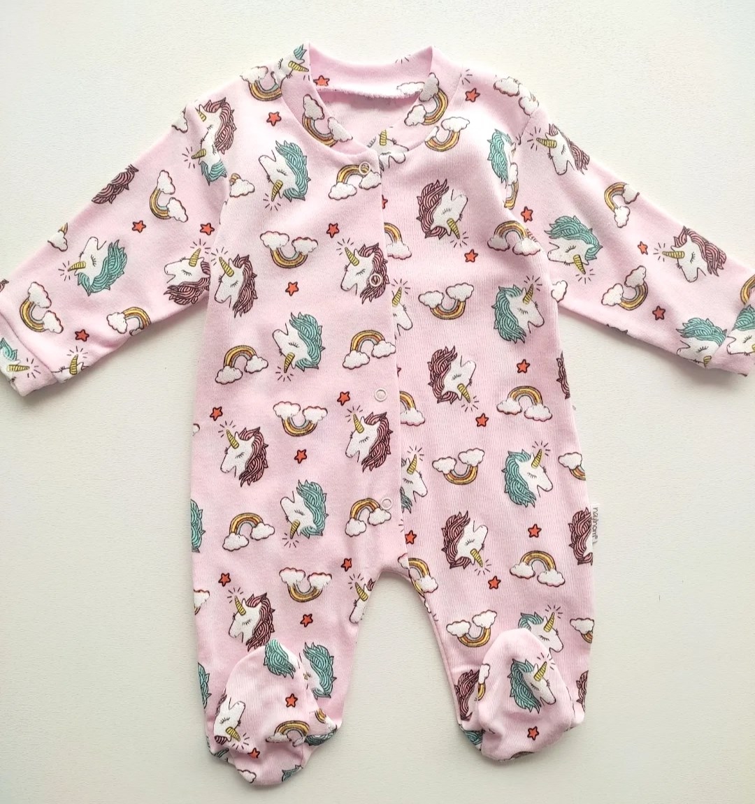 Bebek Tulum 1-6 Ay Unicorn Baskılı Patikli Pembe