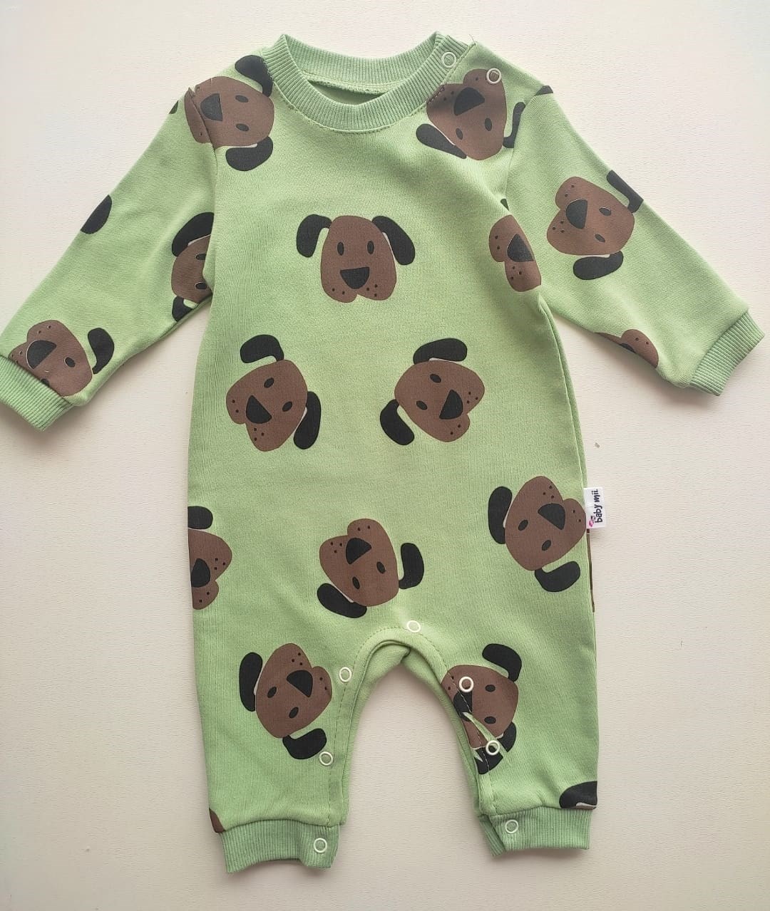 Bebek Tulum 3-9 Ay Sevimli Köpek Baskılı Yeşil