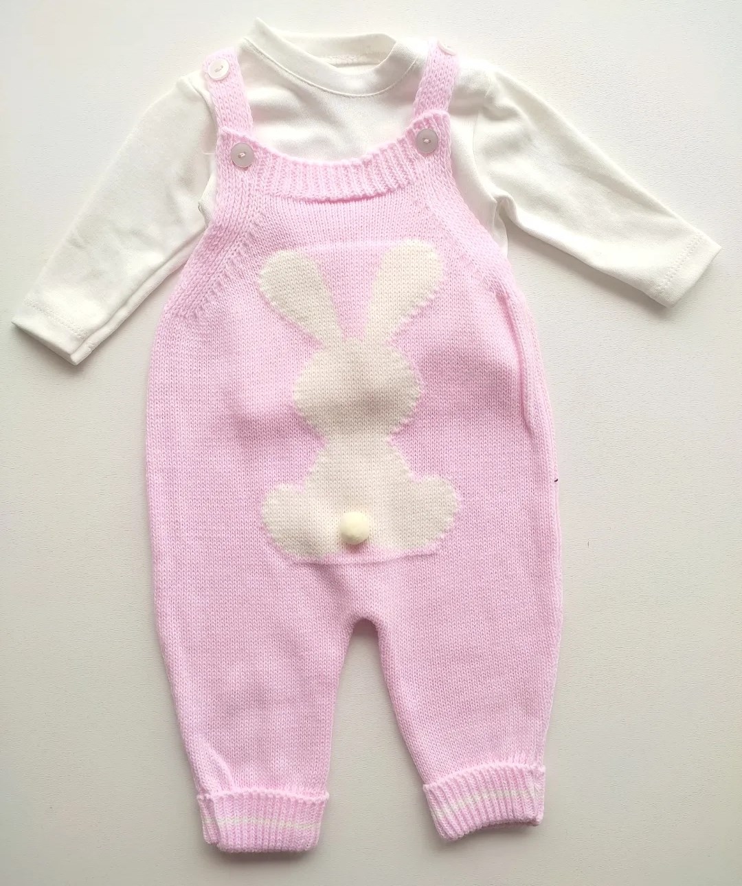 bebek tulum salopet 6-12 ay triko tavşan detaylı PEMBE