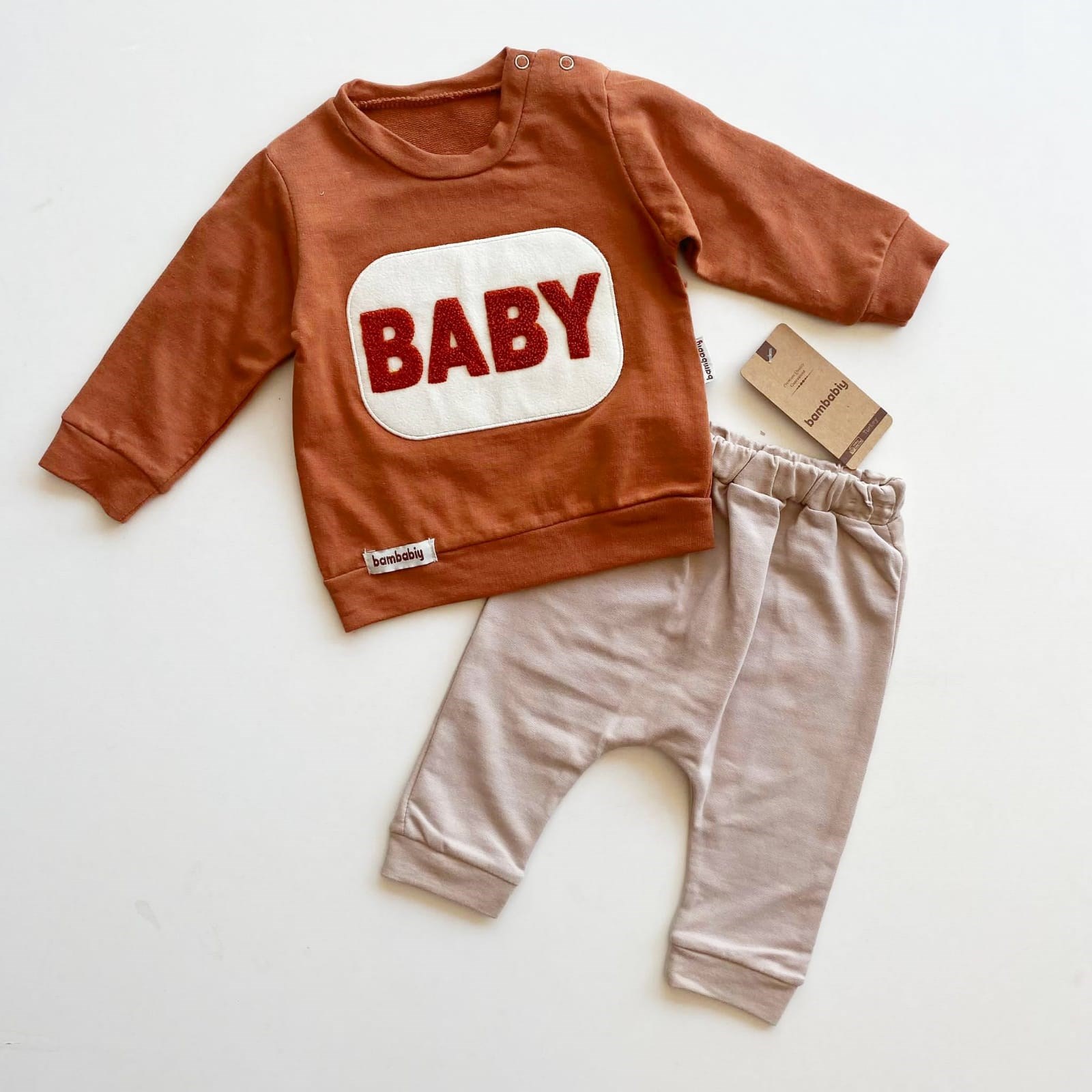 Bebek Takım Baby Nakışlı Kahverengi