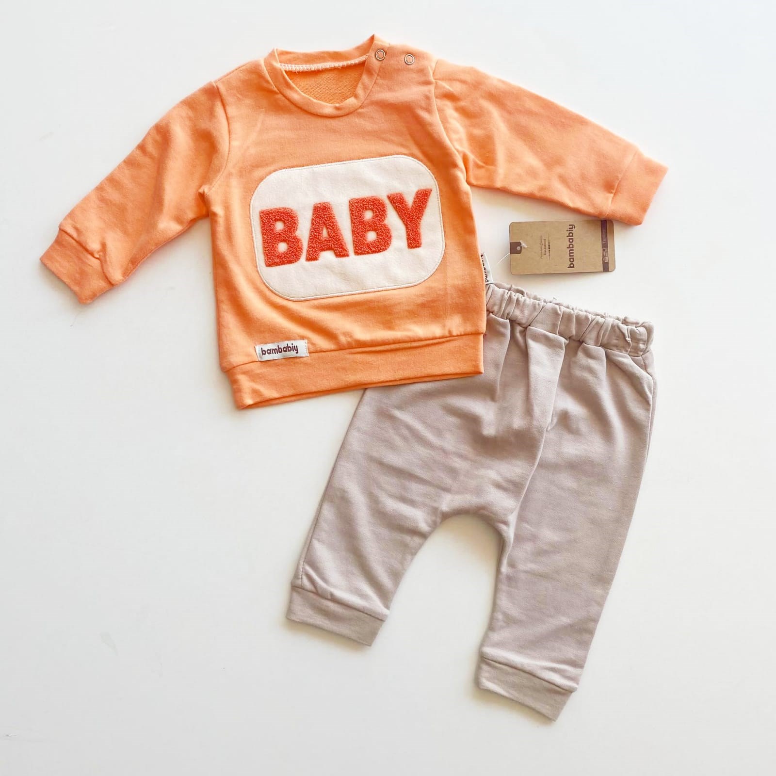 Bebek Takım Baby Nakışlı Somon