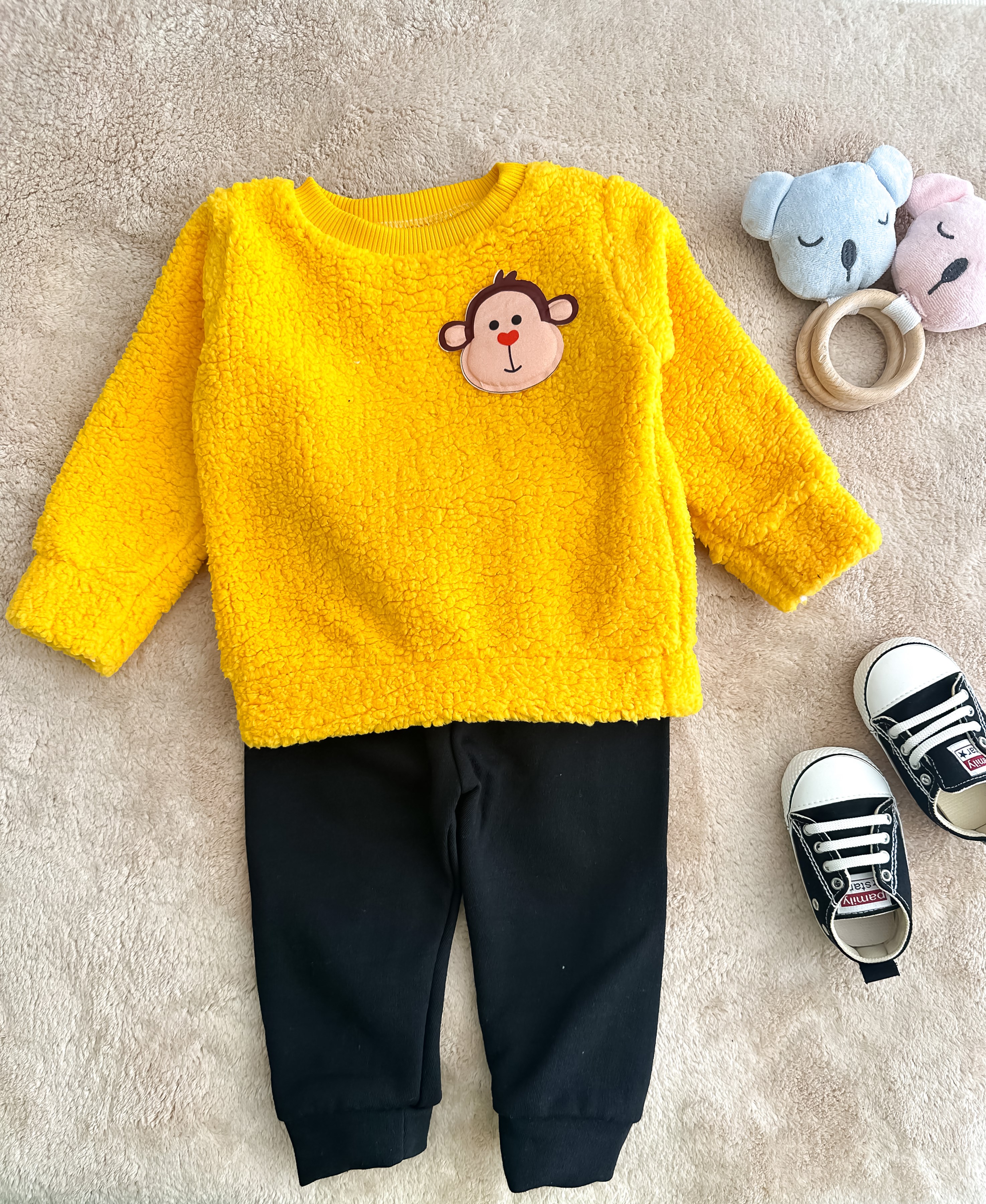 Erkek Bebek Şişme Maymunlu Takım 6-12 Ay Arası