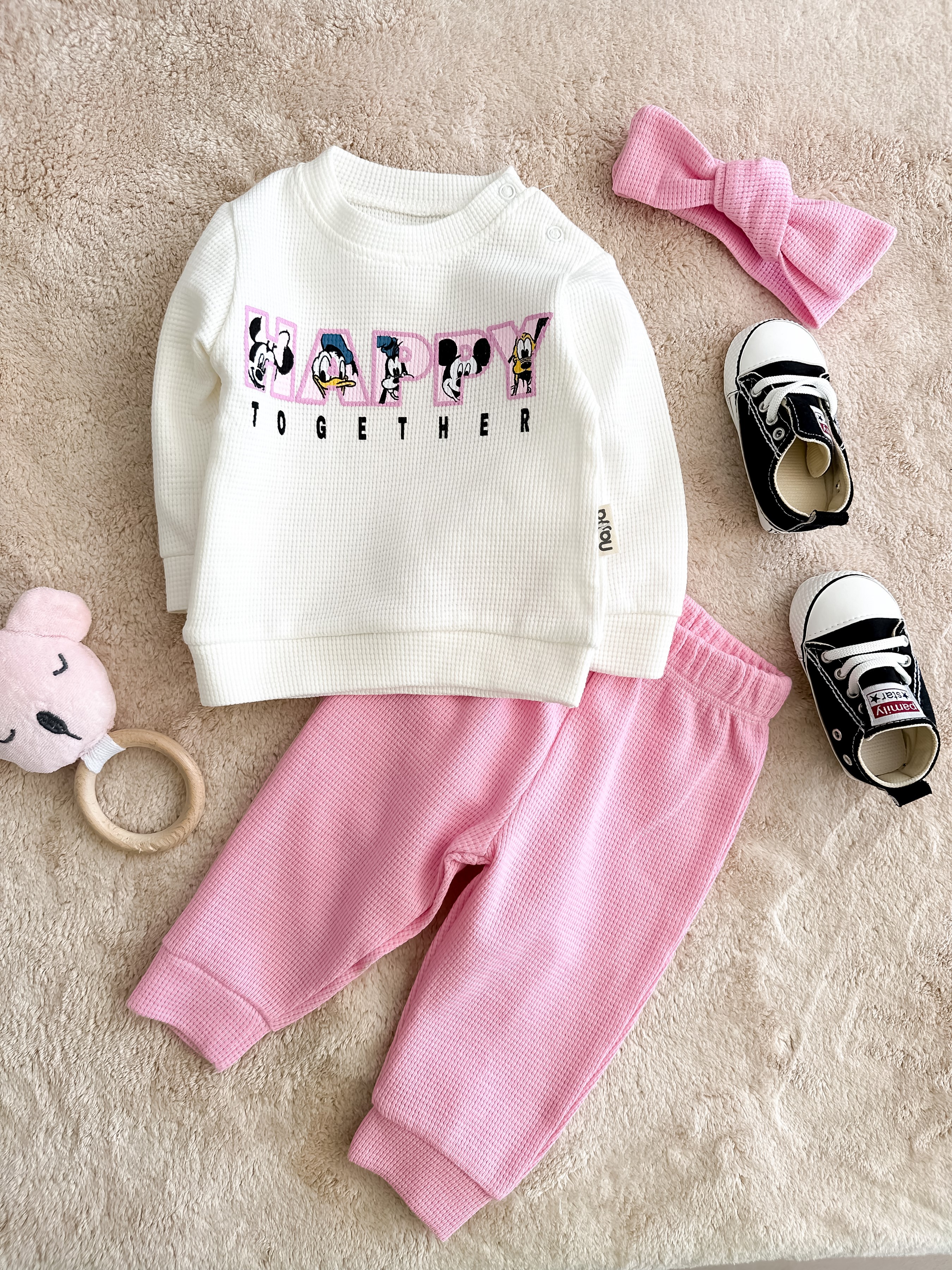 KIZ BEBEK HAPPY KARAKTER PEMBE PANDANALI 6-24 AY ARASI