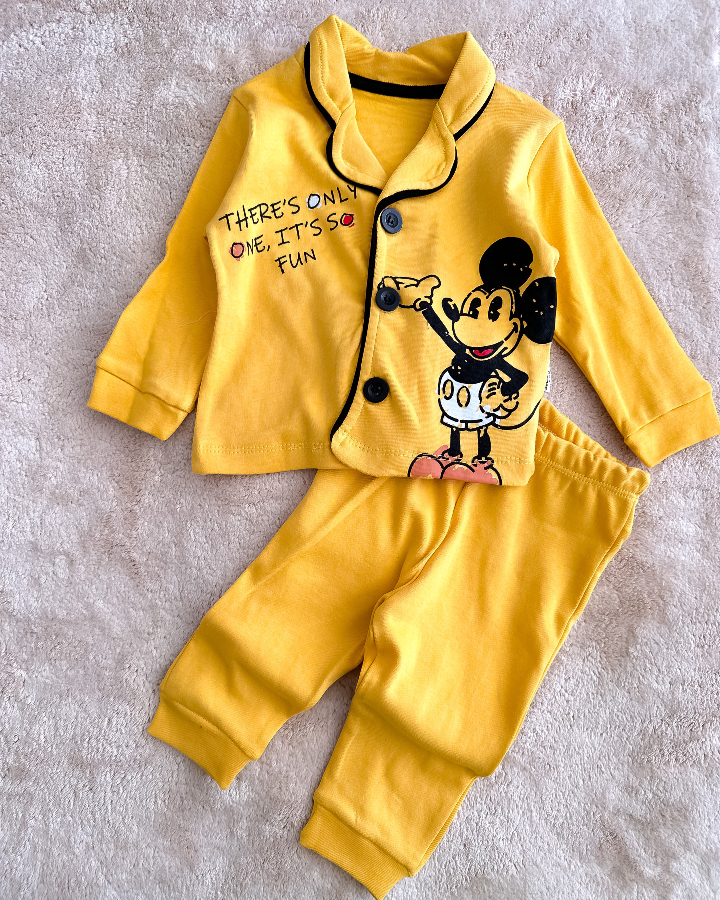 Mickey Baskılı Düğmeli Pijama 6-18 Ay Arası