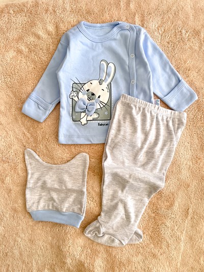 papyonlu tavşan yenidoğan pijama mavi