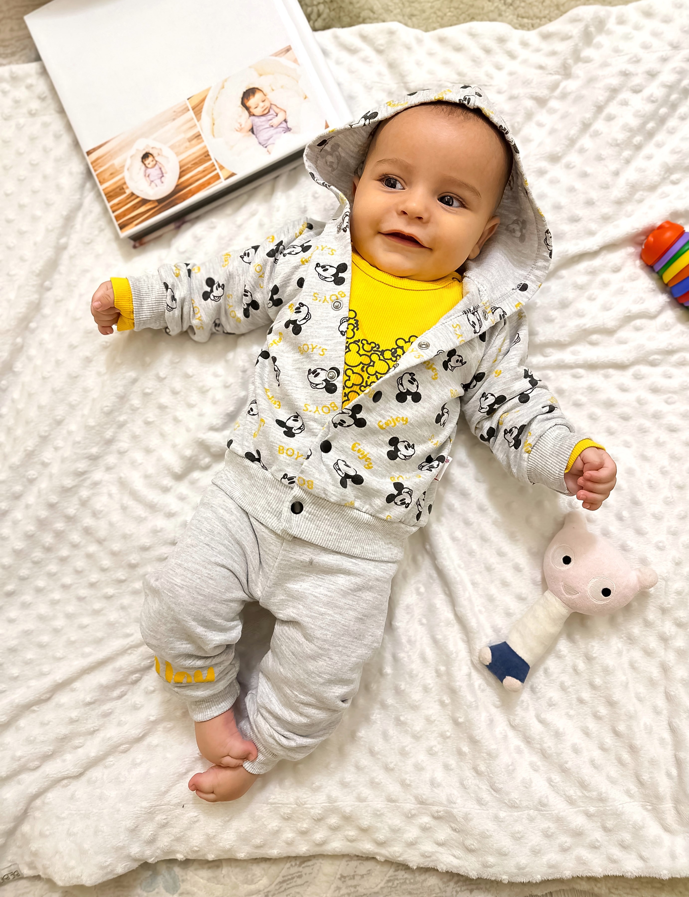 3 Lü Takım Mickey Baskılı Sarı 3-9 Ay Arası
