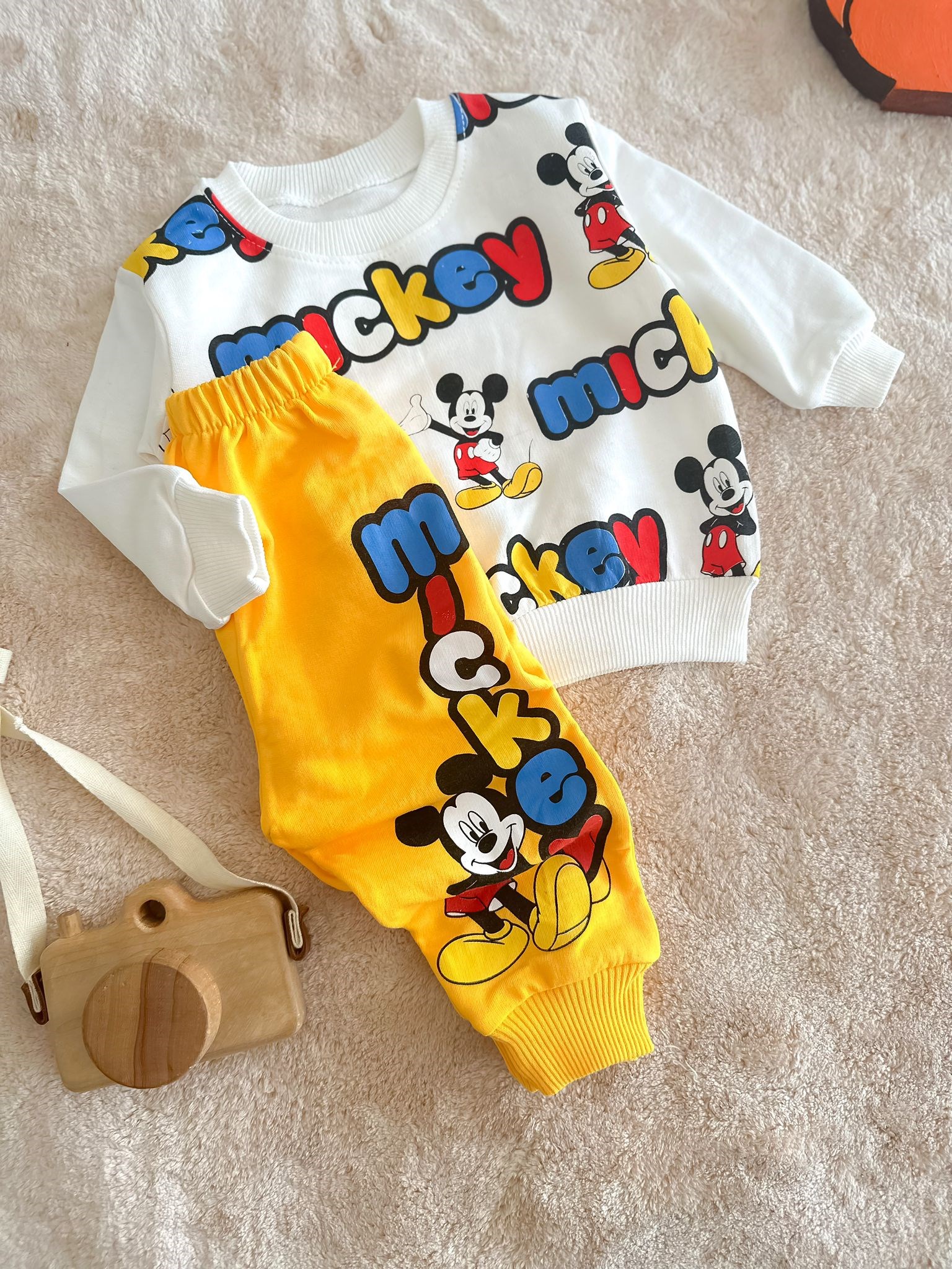 Bebek Takım Mickey Baskılı Takım Sarı 9-24 Ay Arası