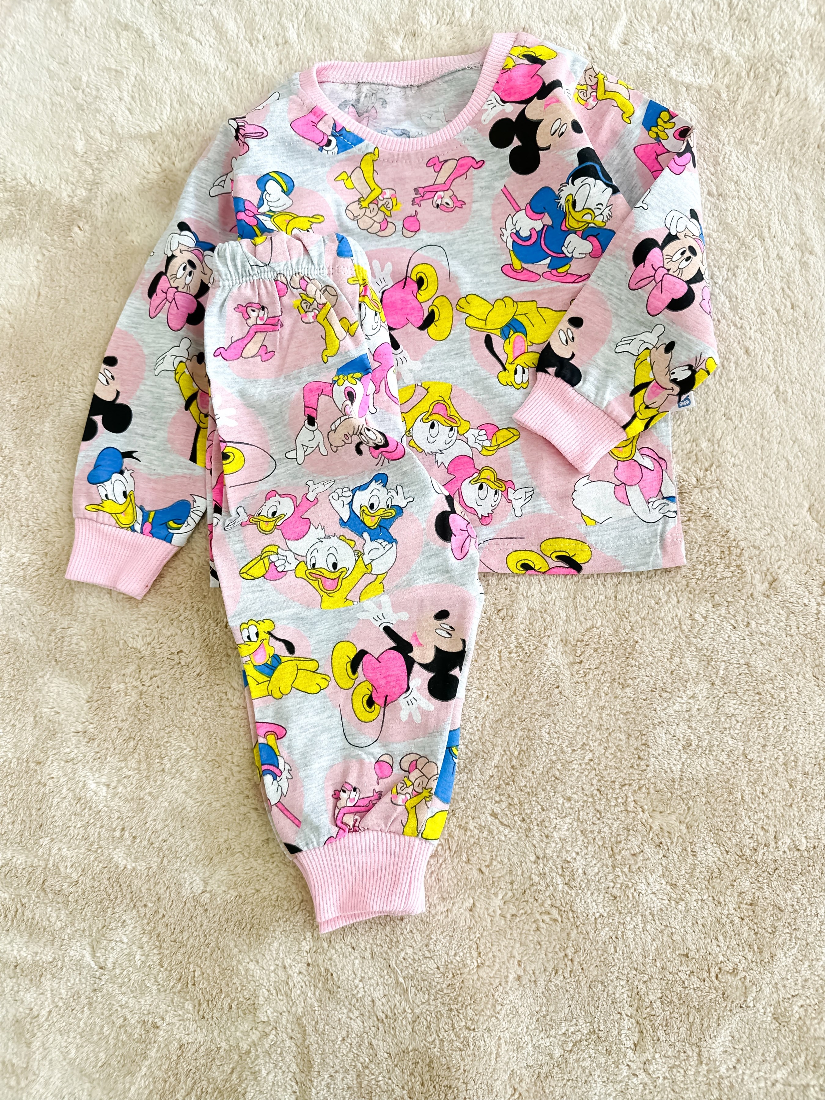 Karakter Baskılı Mickey Donald Pijama Takımı Pembe 1-8 Yaş Arası
