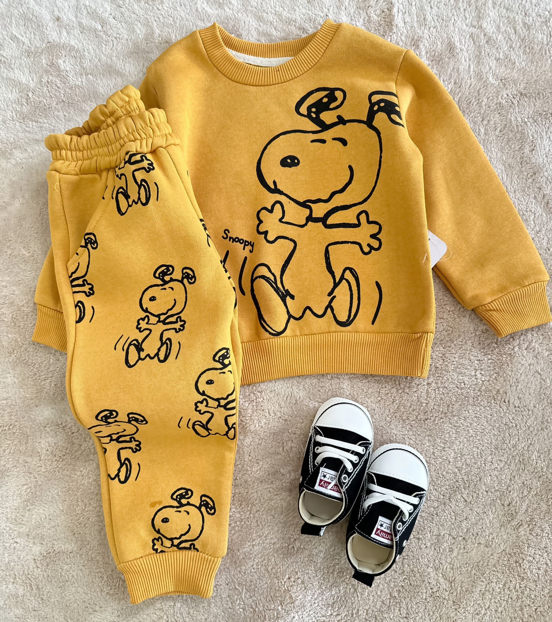Snoopy Baskılı Şordonlu Takım Hardal 1-4 Yaş Arası