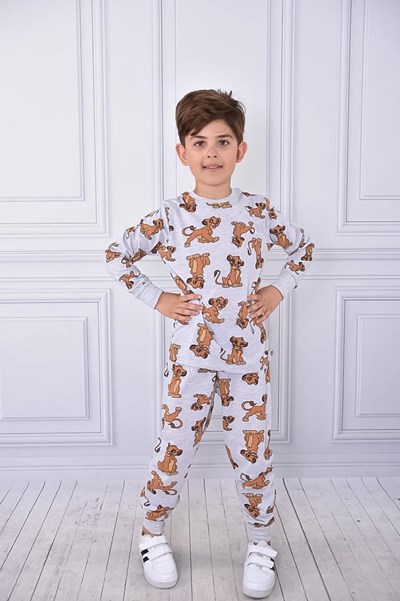 Çocuk Pijama Takımı Aslan Baskılı 3-10 Yaş Arası 