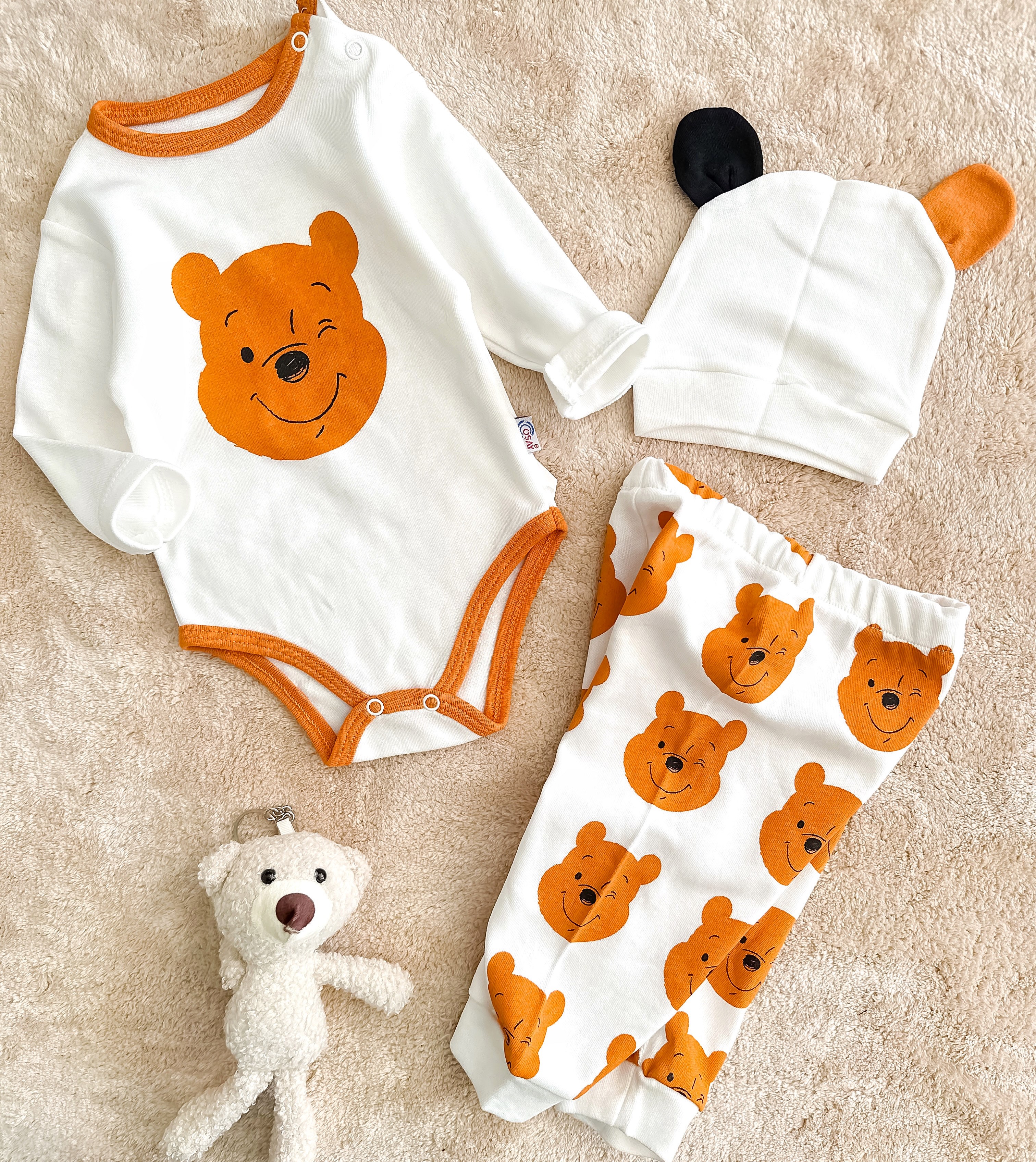 POOH BASKILI BADİLİ ŞAPKALI TAKIM 3-9 AY ARASI 