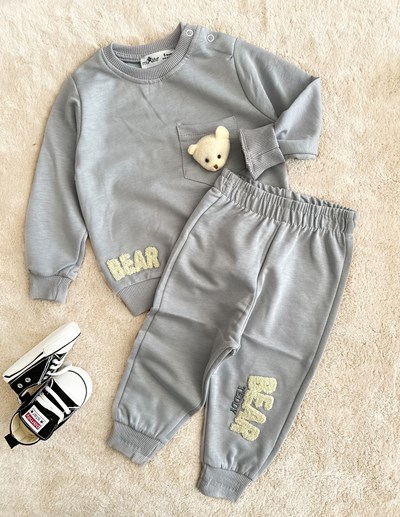 BEAR NAKIŞLI AYICIKLI GRİ 6AY - 6 YAŞ TAKIM