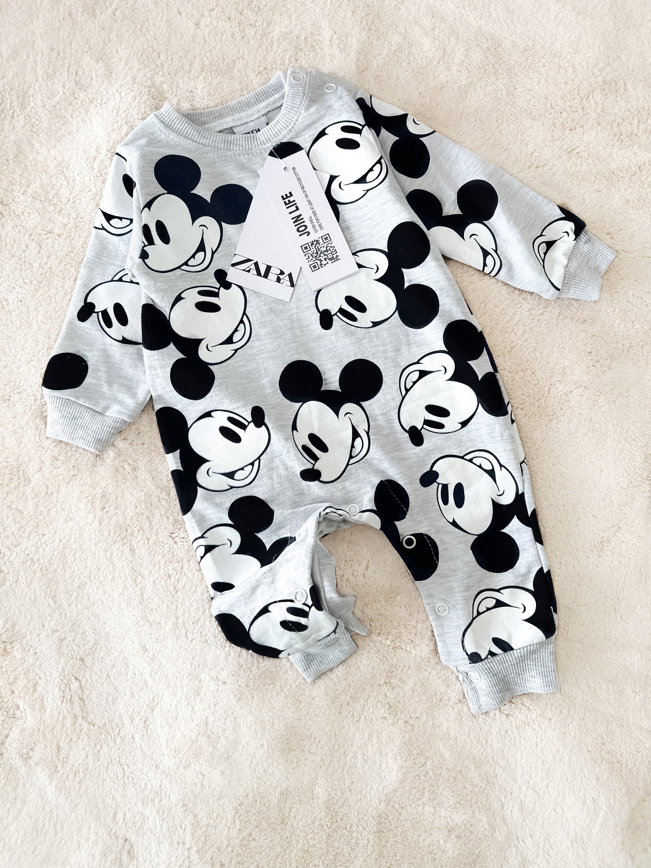 BEBEK TULUM MİCKEY KAFASI BASKILI 6-24 AY GRİ
