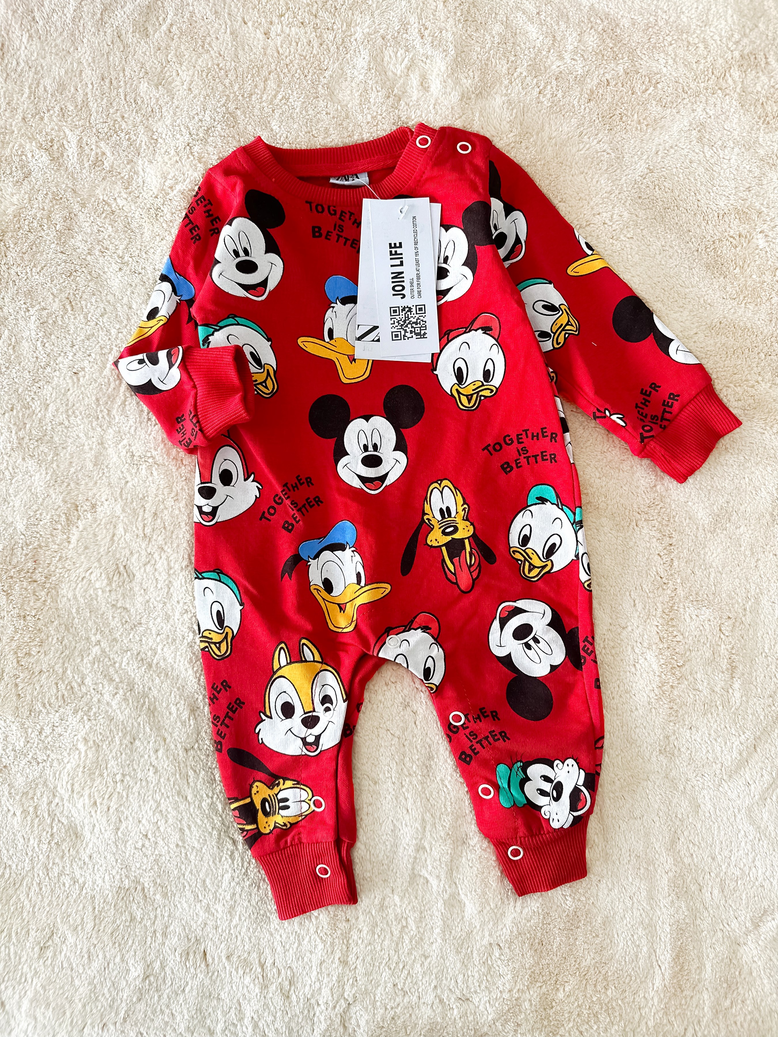 Bebek Tulum Mickey Together Baskılı 6-24 Ay Kırmızı