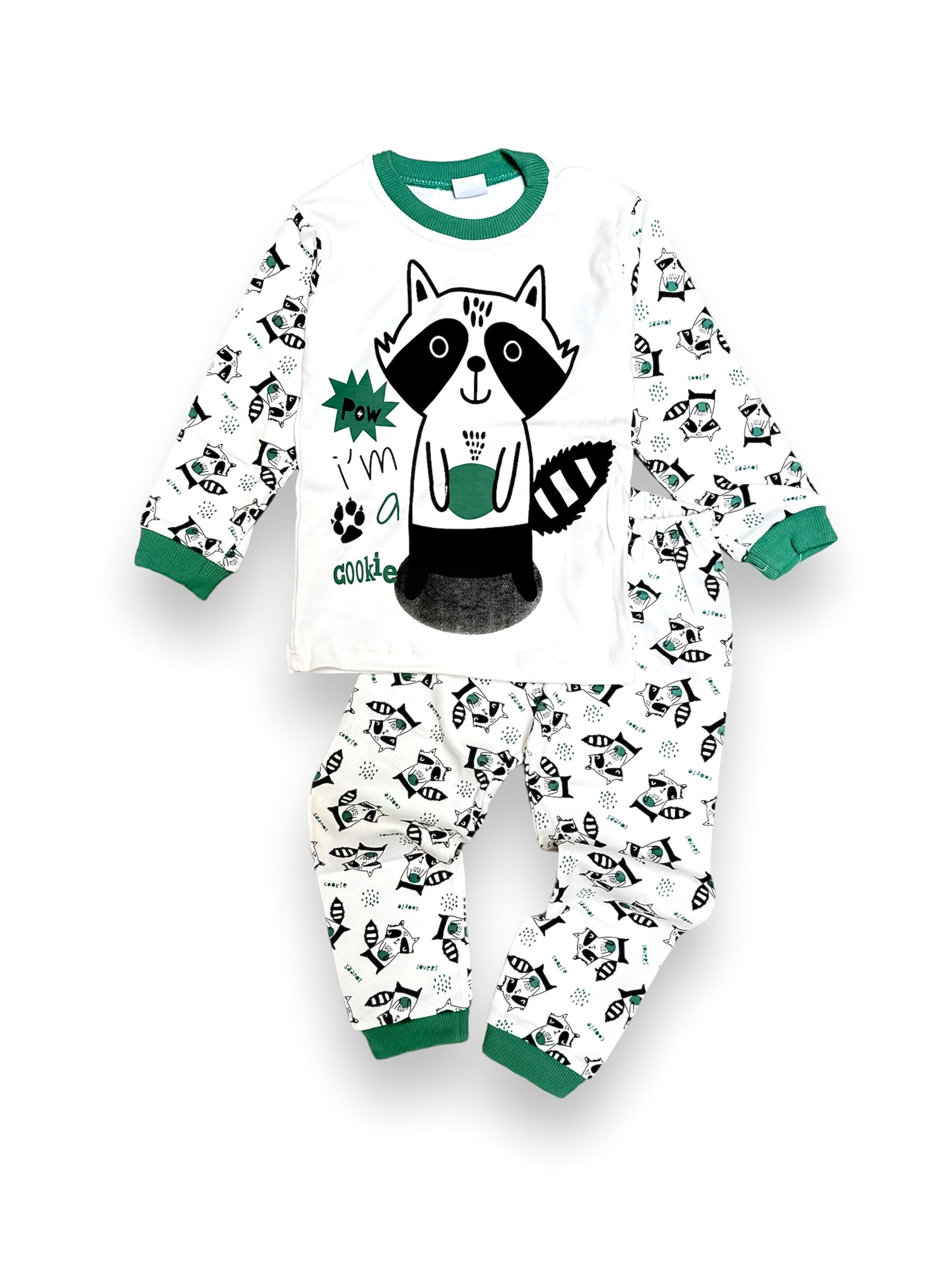Çocuk Pijama Takımı Rakun Baskılı 4-6 Yaş Arası