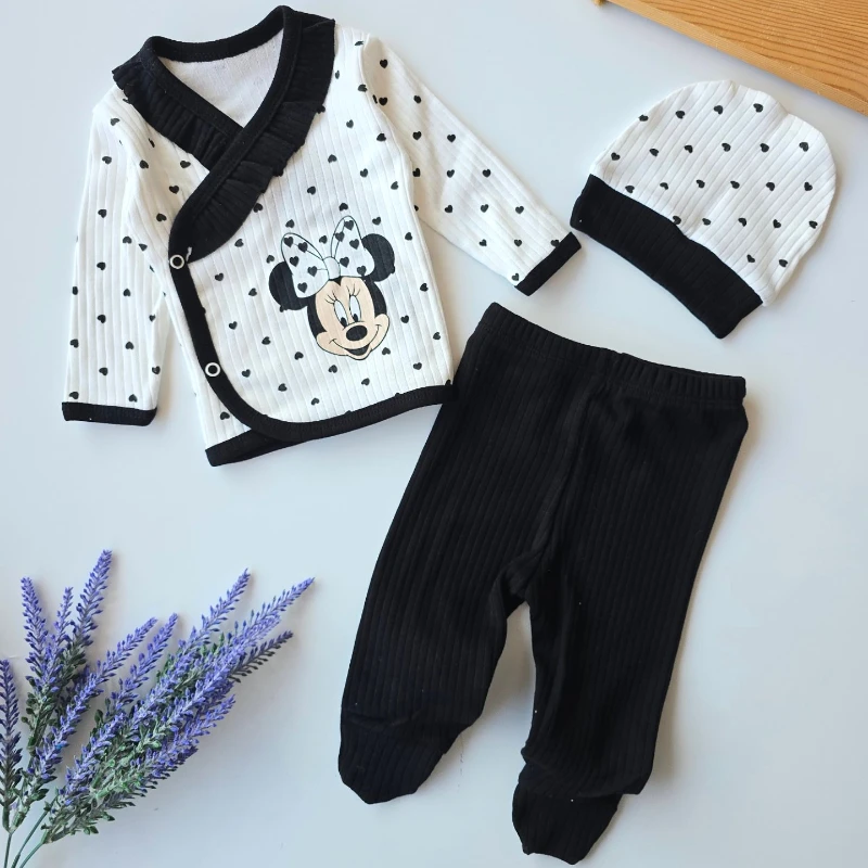 Bebek takım yenidoğan 3lü minnie kalp baskılı siyah