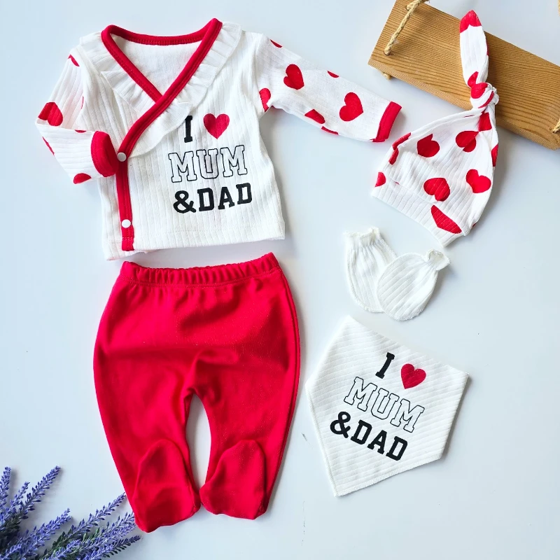 Bebek takım yenidoğan 5li mum dad baskılı kırmızı