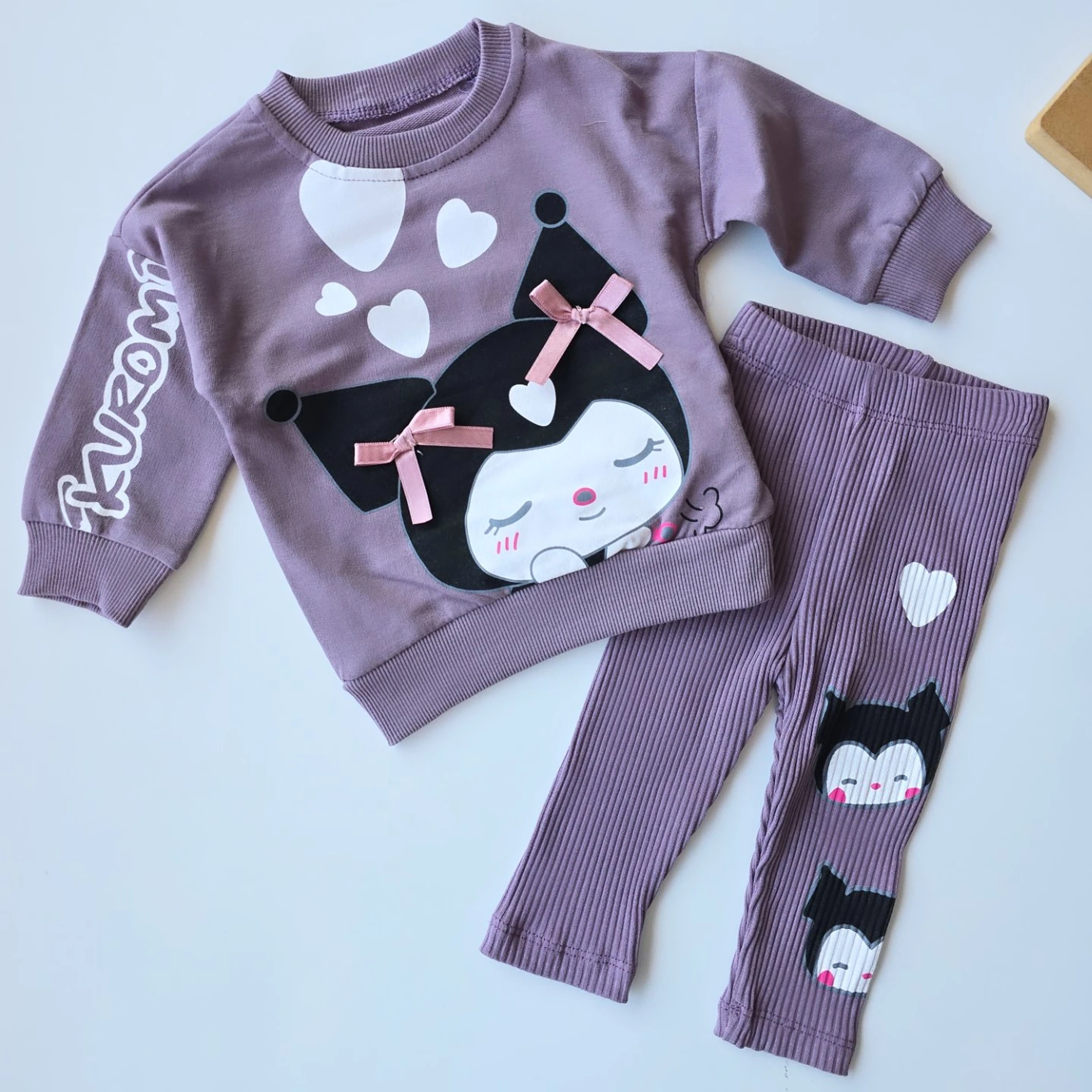 Bebek takım kuromi nakışlı taytlı 6-24 ay mor