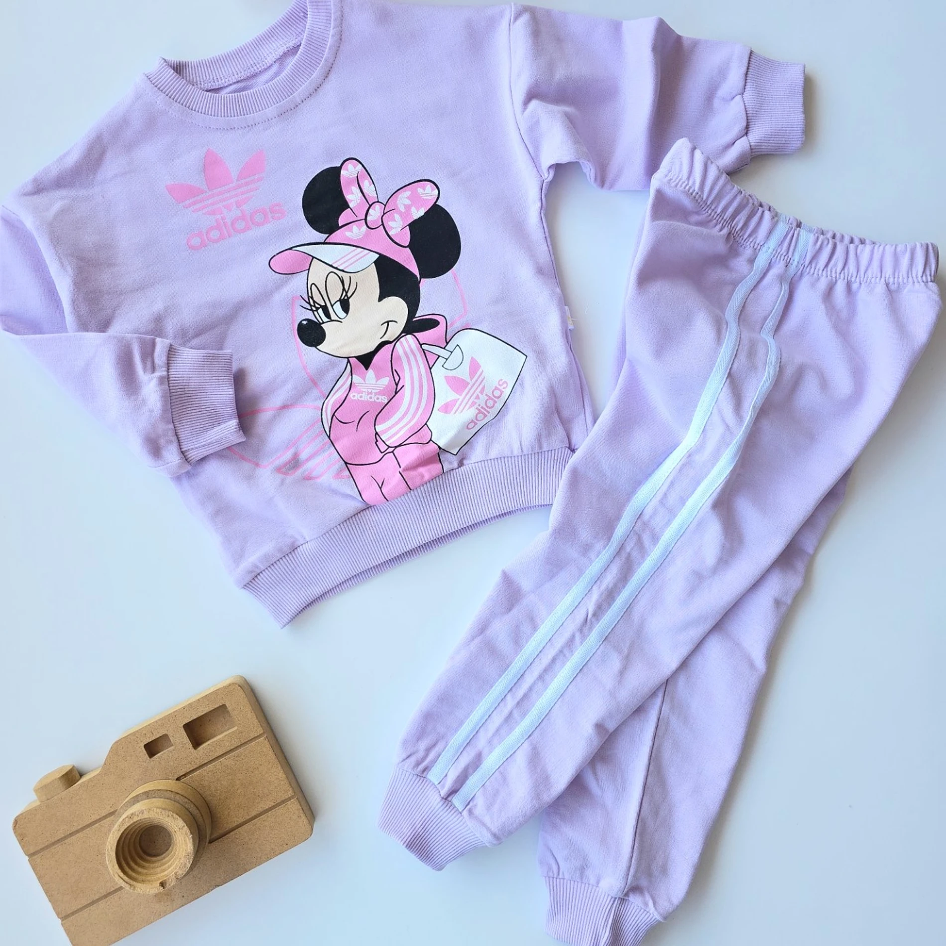 çocuk takım minnie baskılı çizgi detaylı 2-5 yaş mor