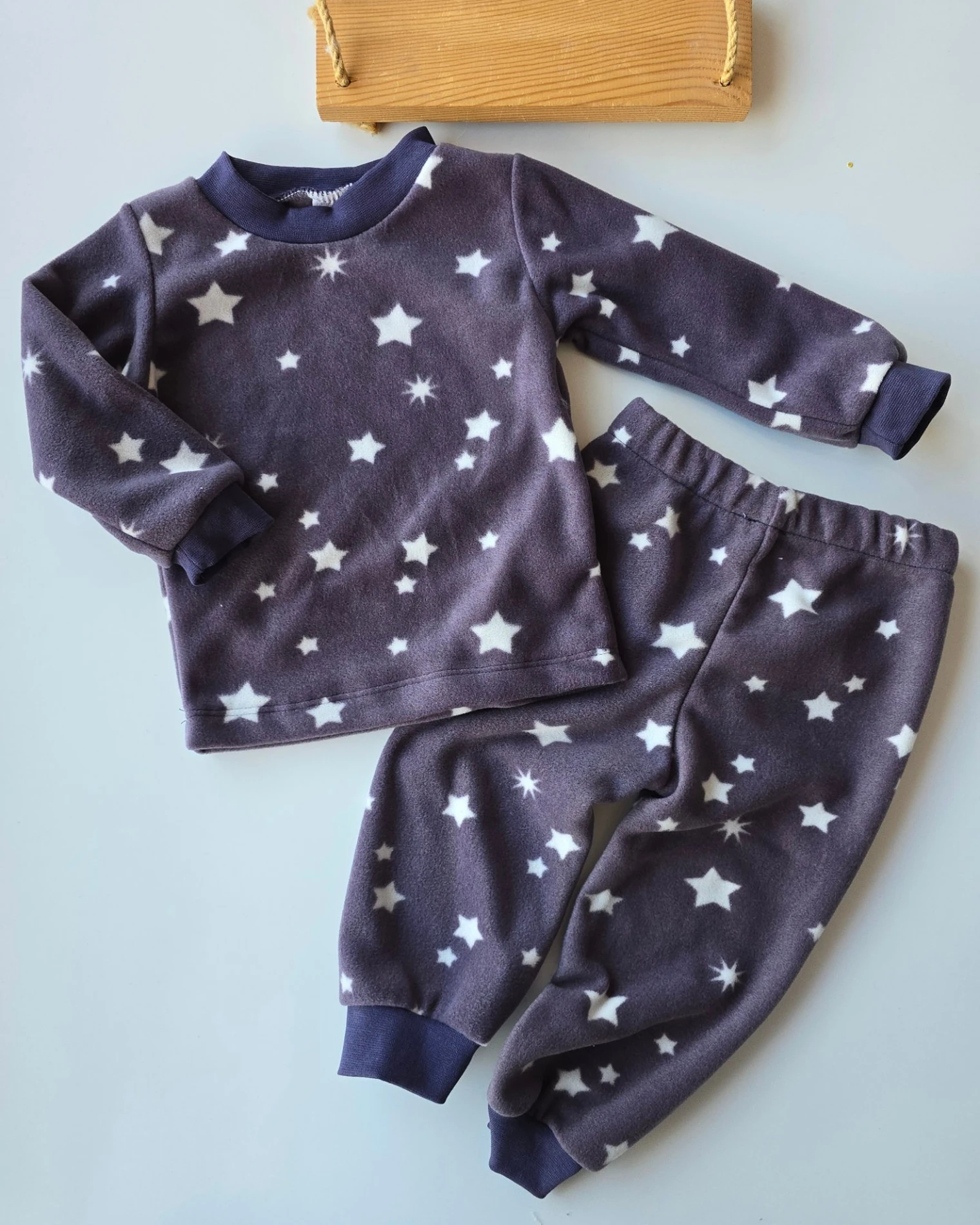 Bebek Takım Polar Kumaş Pijama Yıldız Desenli Gri 1-4 Yaş