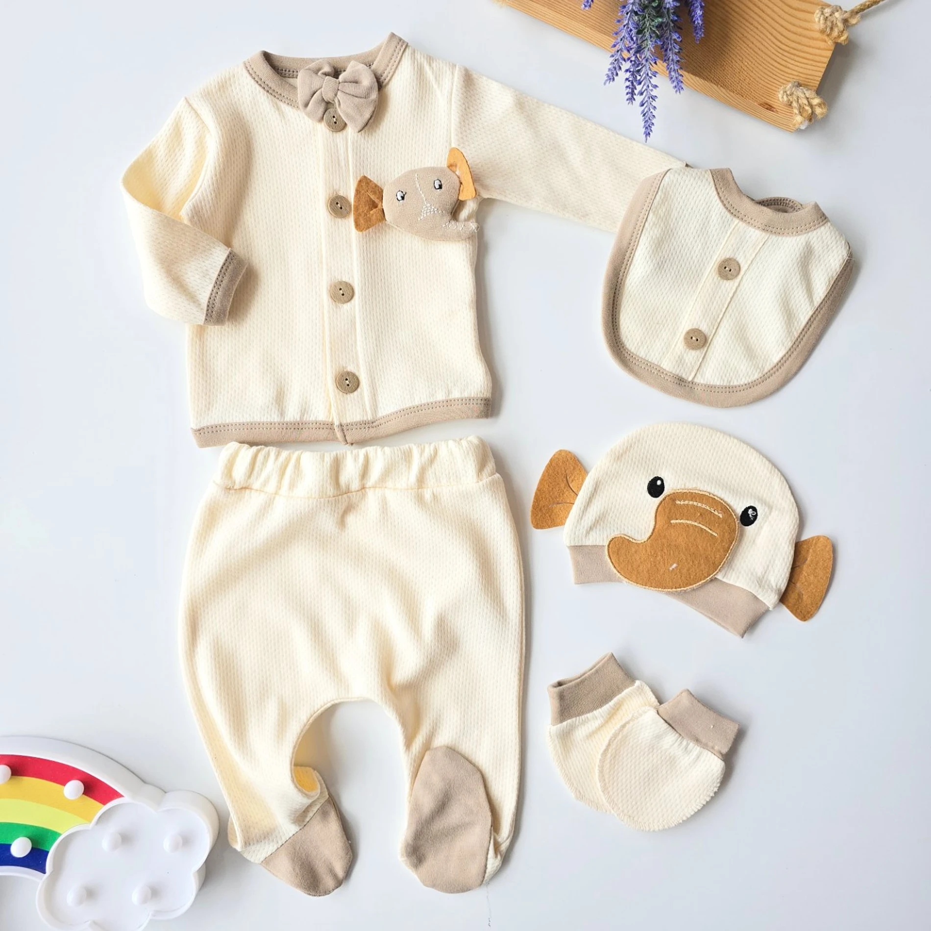 Bebek hastane çıkışı 3d fil oyuncaklı 5'li set