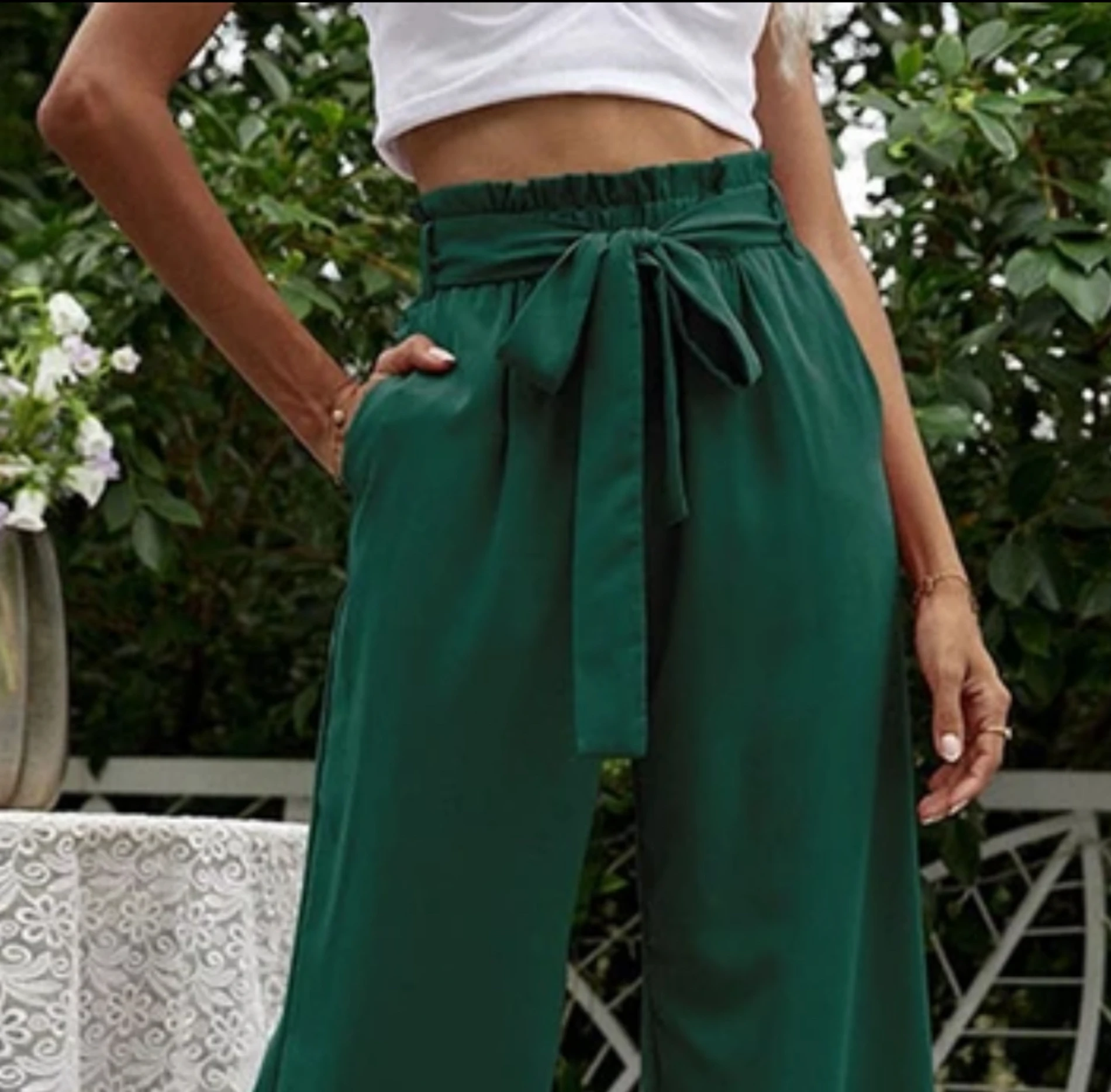 Bayan Havuç Pantolon Kumaş Düğme Ve Bağlama Detaylı Yeşil