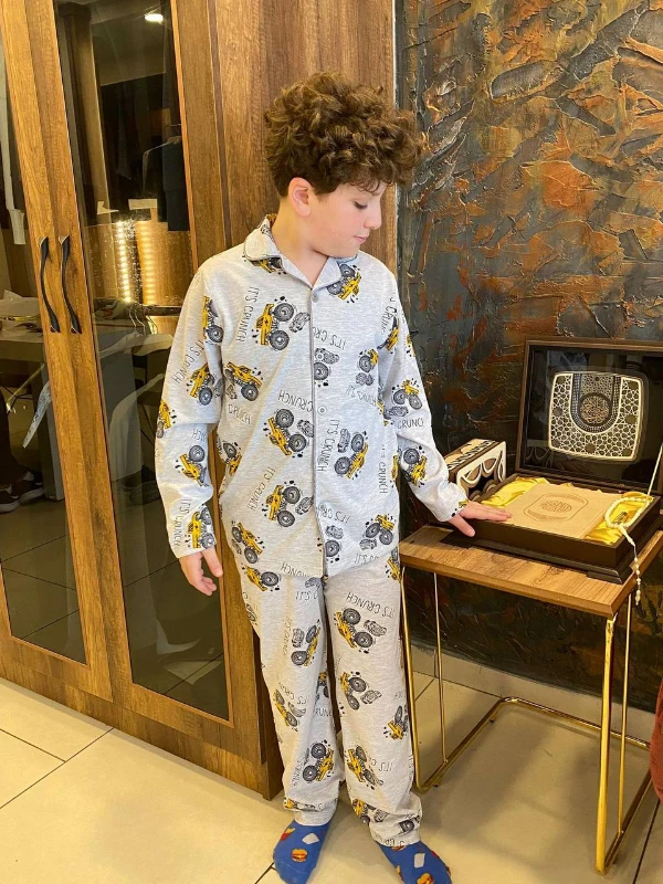 Çocuk Pijama Takım Araba Baskılı Sarı
