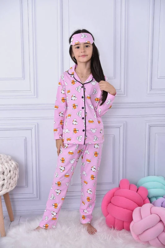 Çocuk Pijama Takım Mickey Mouse Baskılı Uyku Bandı Hediyeli Pembe
