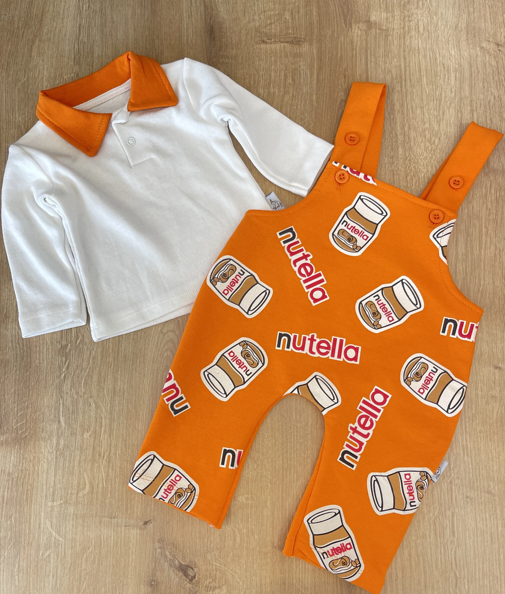 Bebek Salopet Nutella Baskılı Badili  Turuncu 3-12 Ay Arası