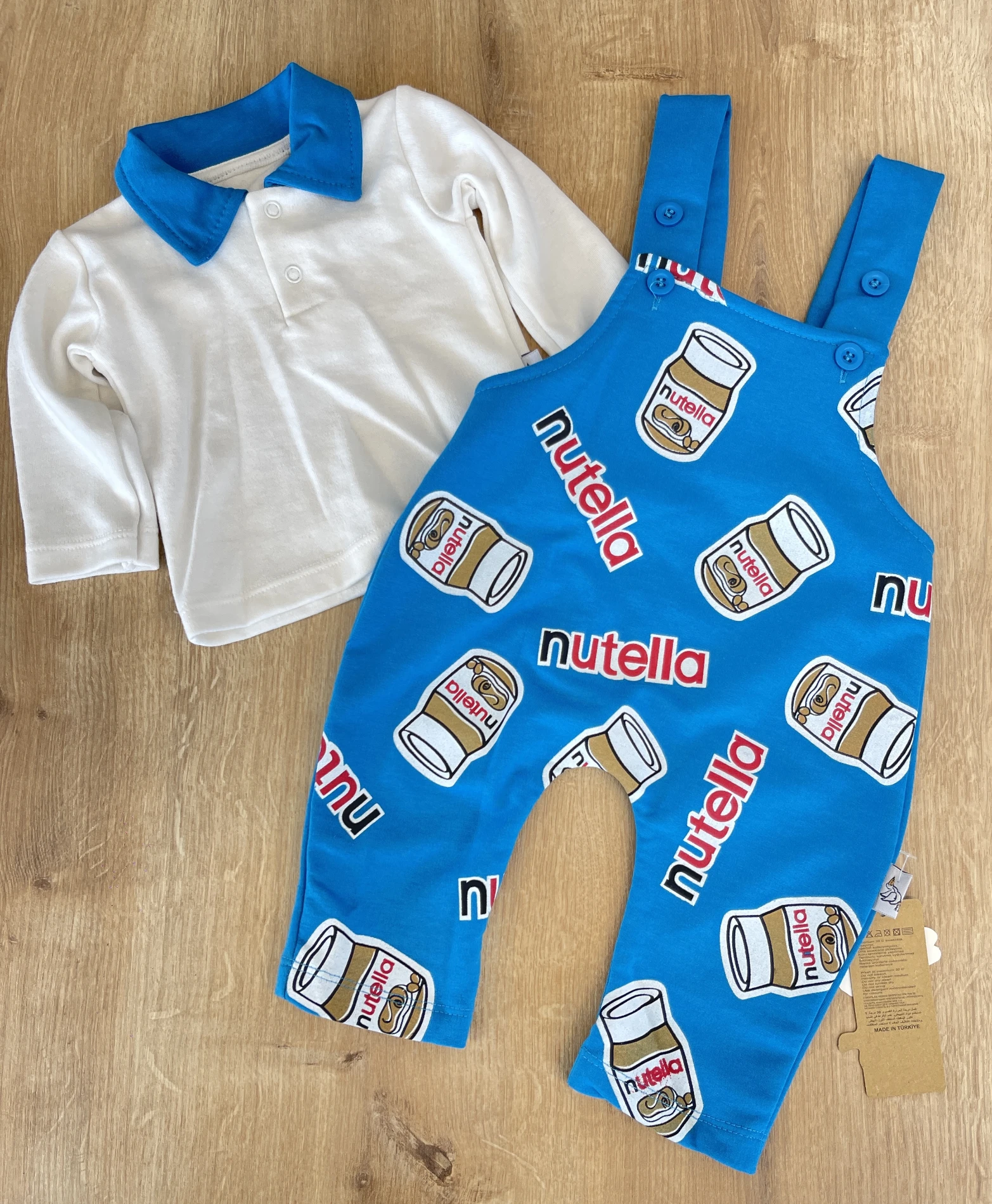 Bebek Salopet Nutella Baskılı Mavi 3-12 Ay Arası