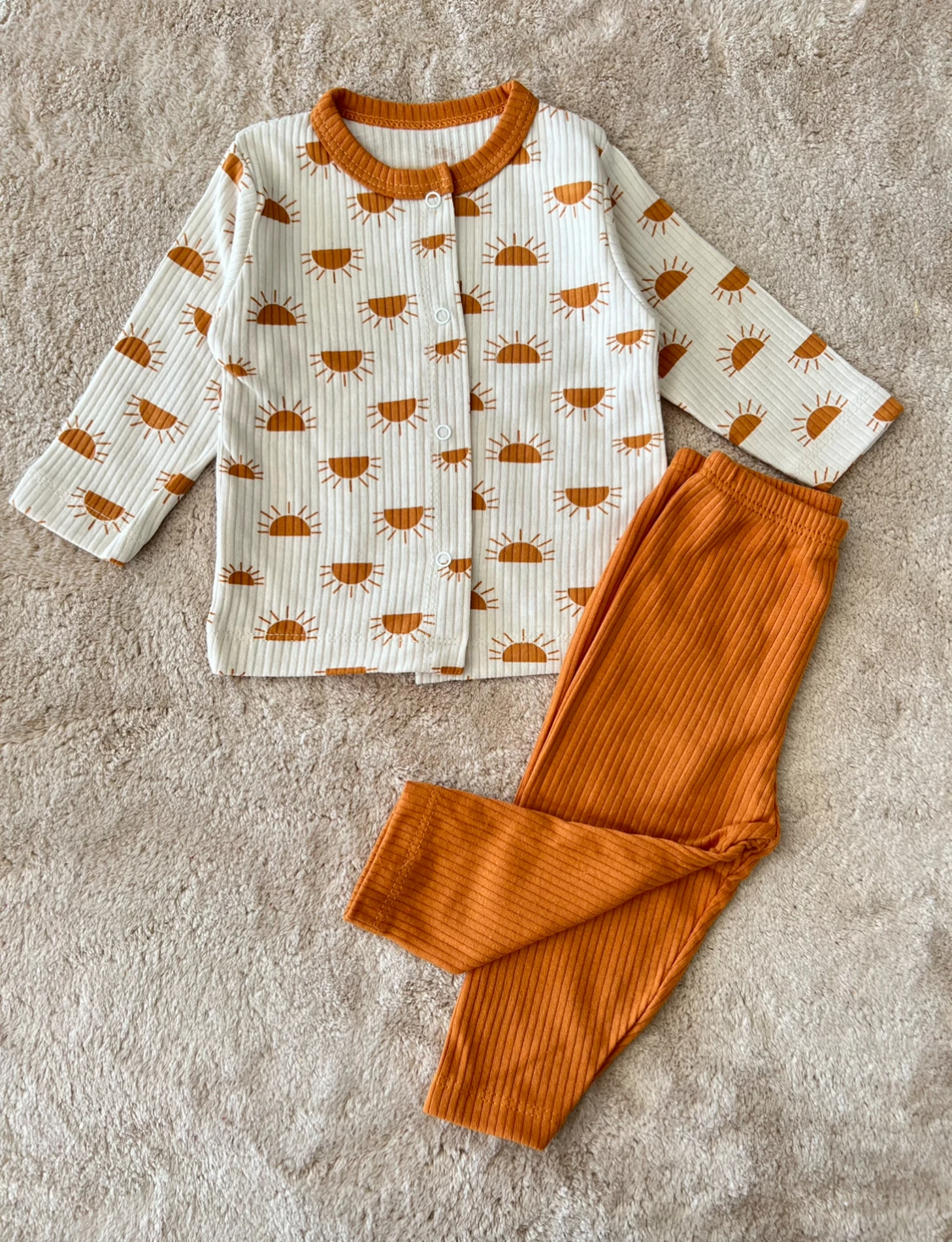 Bebek Pijama Takımı Güneş Baskılı Turuncu 3-12 Ay Arası