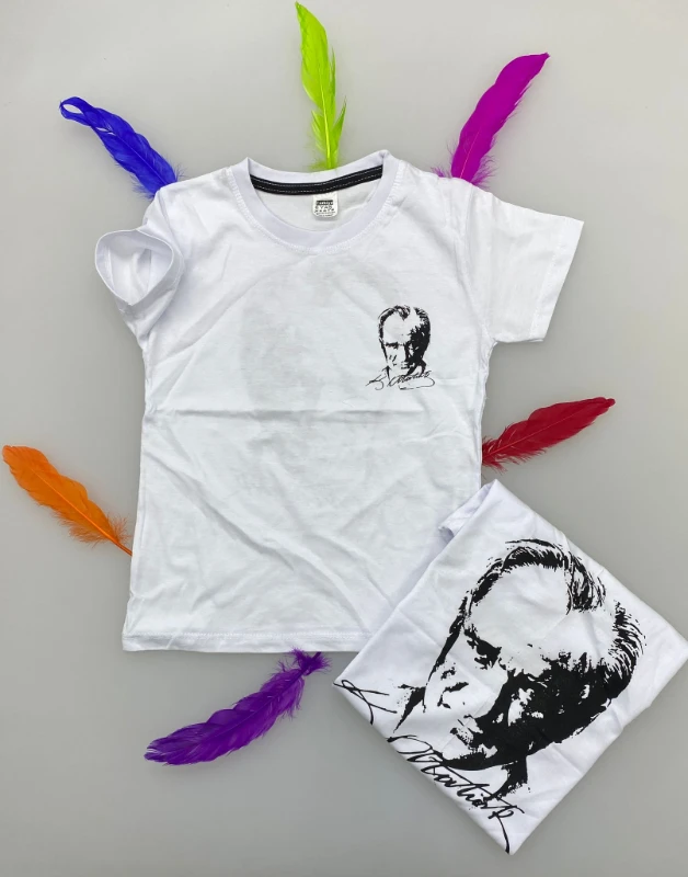 Çocuk T-shirt Mustafa Kemal Atatürk baskılı Beyaz