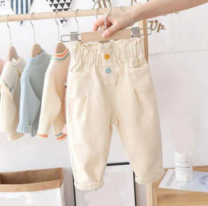 Kız Çocuk Kot Pantalon Düğmeleri Renkli Model 3-8 Yaş Arası 