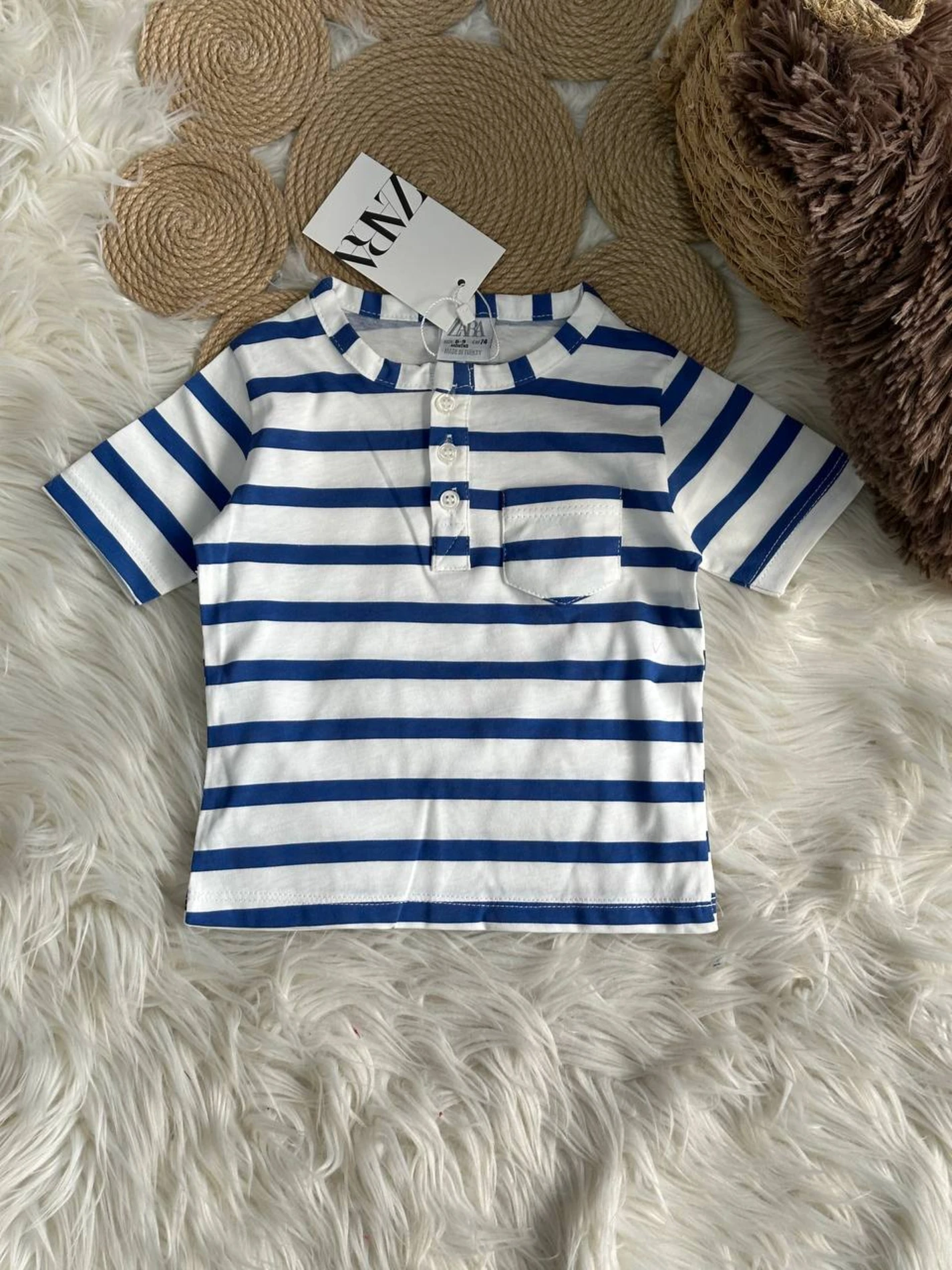 Çocuk Tshirt Düğmeli Çizgili 3-8 Yaş Arası