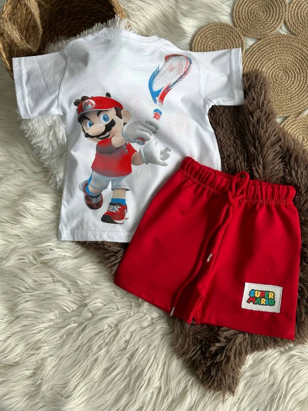 Çocuk Takım Mario Şortlu Kırmızı 1-6 Yaş