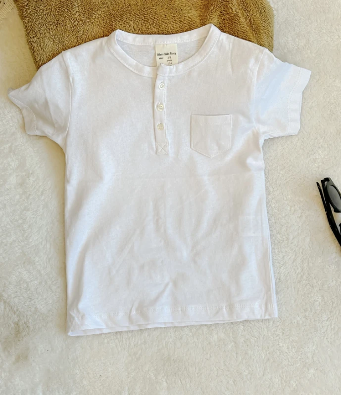 Çocuk Tshirt Düğmeli Cep Detaylı Beyaz 3-8 Yaş