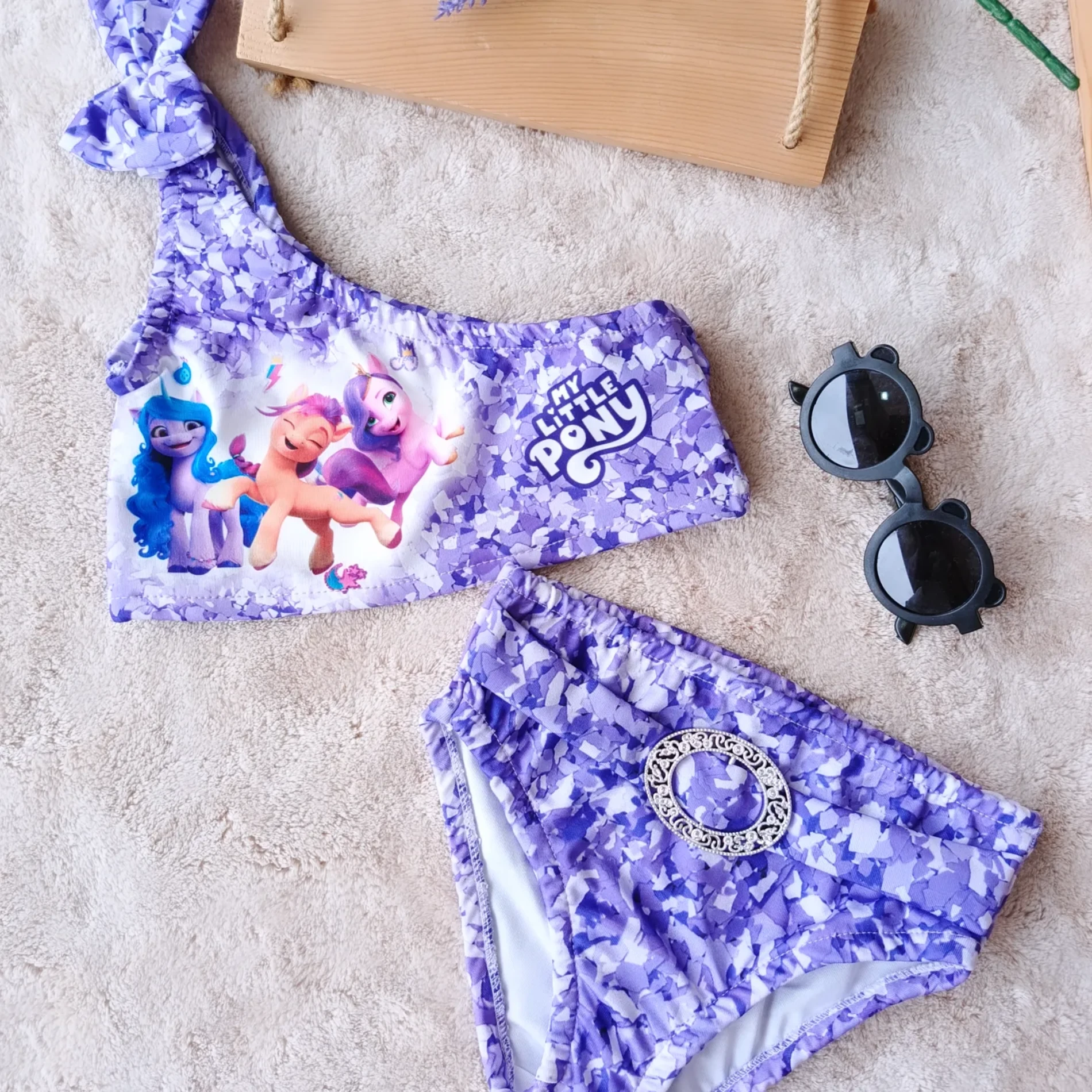 Çocuk Bikini Ponny Baskılı Tek Omuzlu 2-11 Yaş