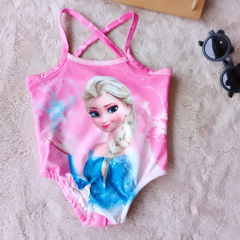 Çocuk Mayo Çapraz İp Askılı Elsa Baskılı Pembe 2-9 Yaş