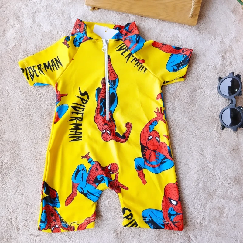 Çocuk Mayo Tulum Kısa Kollu Spider Baskılı Sarı 2-11 Yaş
