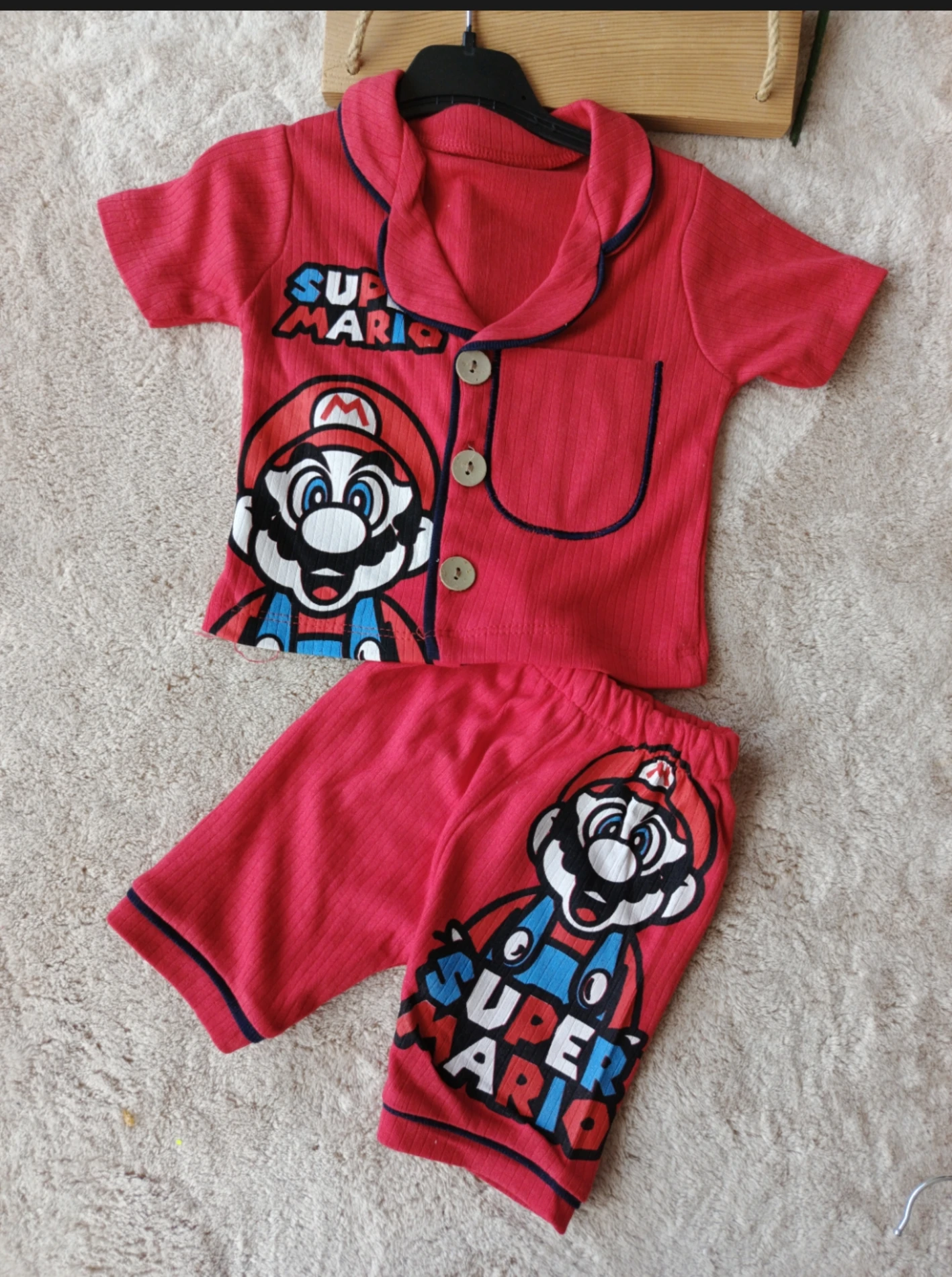 Bebek Takım Süper Mario Düğmeli Pijama Kırmızı 6-18 Ay