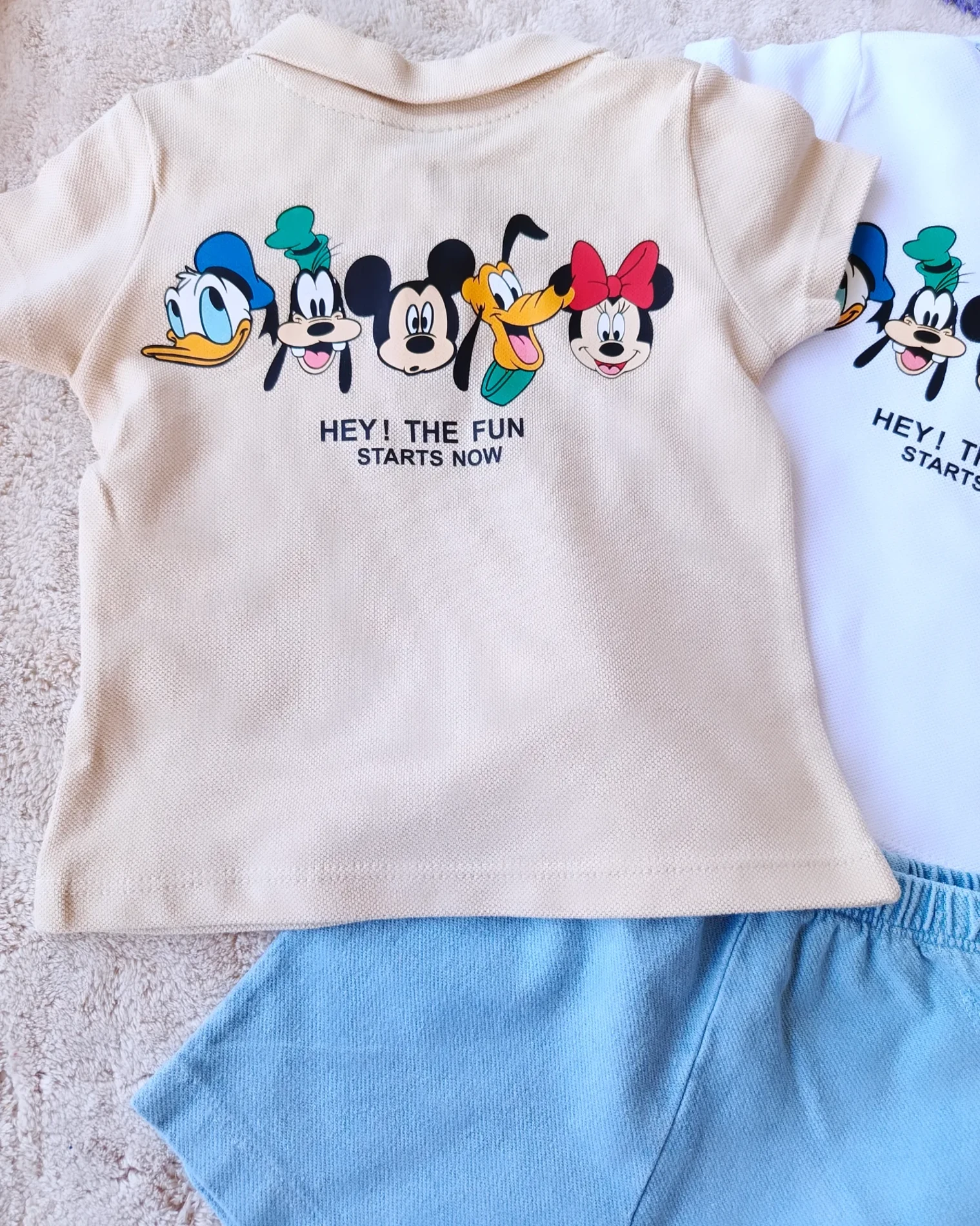 Bebek Takım Mickey Hey Fun Baskılı Yakalı 6-18 Ay Bej