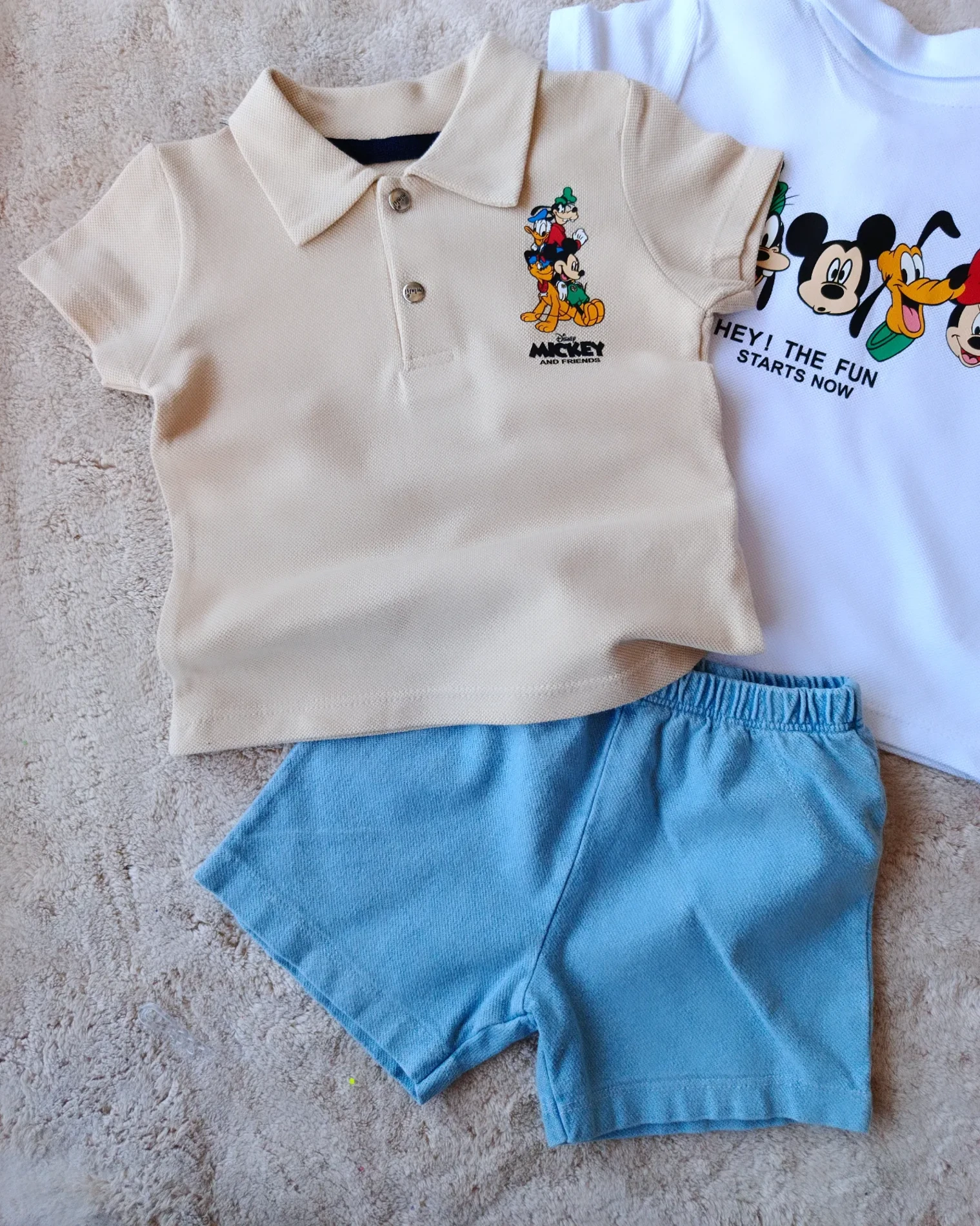 Bebek Takım Mickey Hey Fun Baskılı Yakalı 6-18 Ay Bej