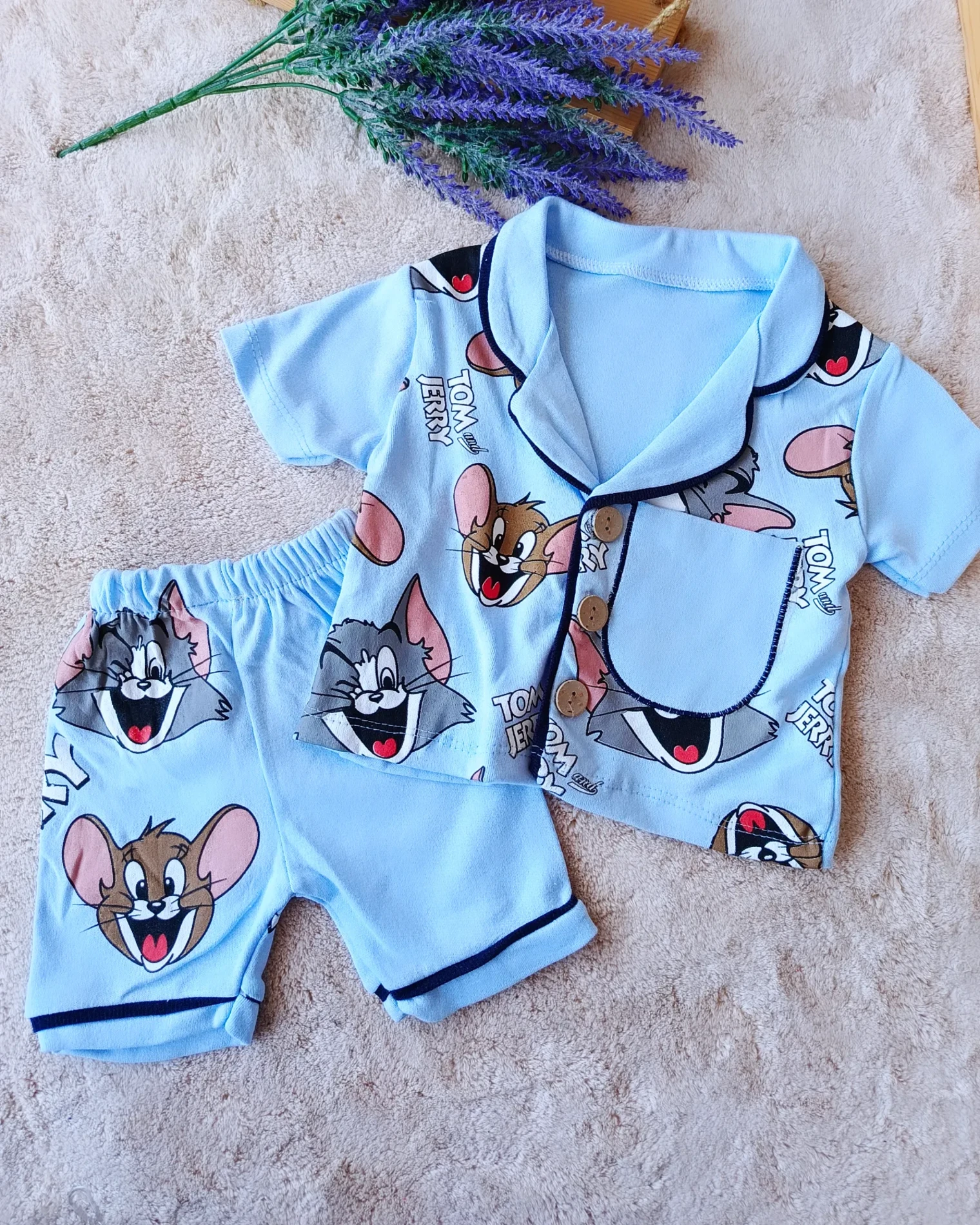 Bebek Takım Tom Baskılı Yakalı Pijama Mavi 6-18 Ay