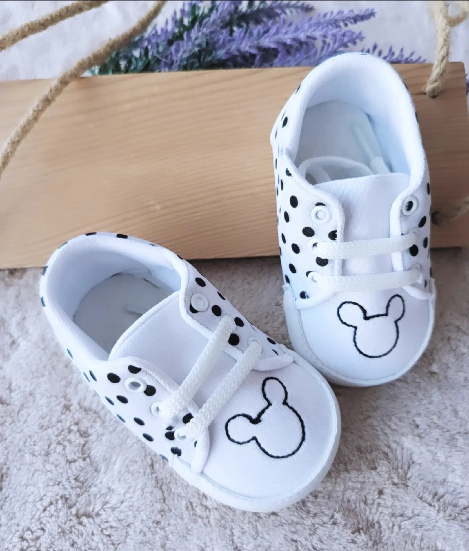 Bebek Ayakkabı Mickey Baskılı Puantiyeli 18-19 No Beyaz