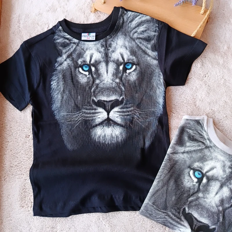 Çocuk Tshirt Aslan Baskılı 2-8 Yaş Siyah