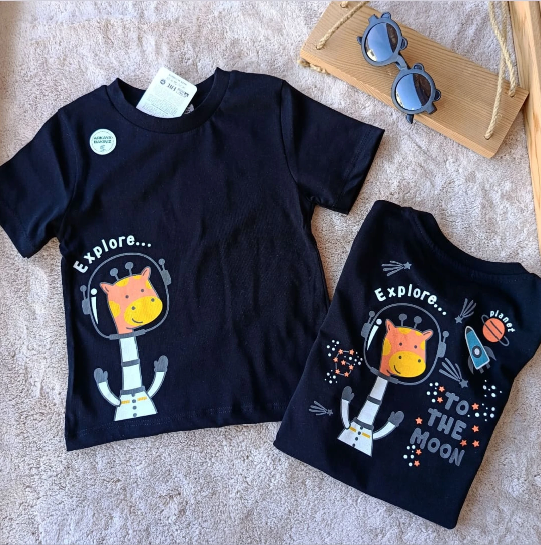 Bebek Tshirt Zürafa Sırt Baskılı 1-4 Yaş Siyah