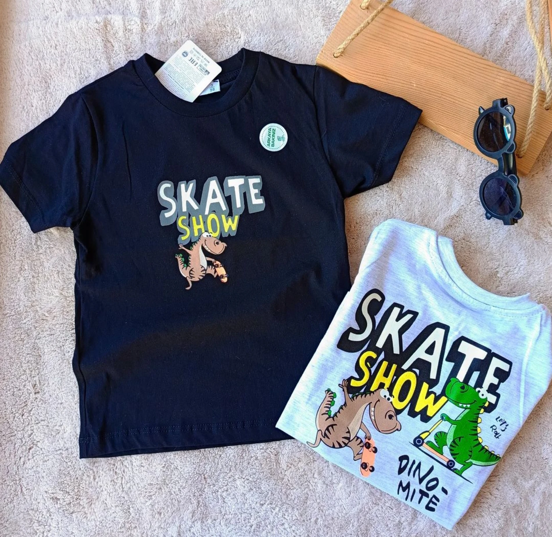 Çocuk Tshirt Skate Dino Sırt Baskılı 3-7 Yaş Siyah