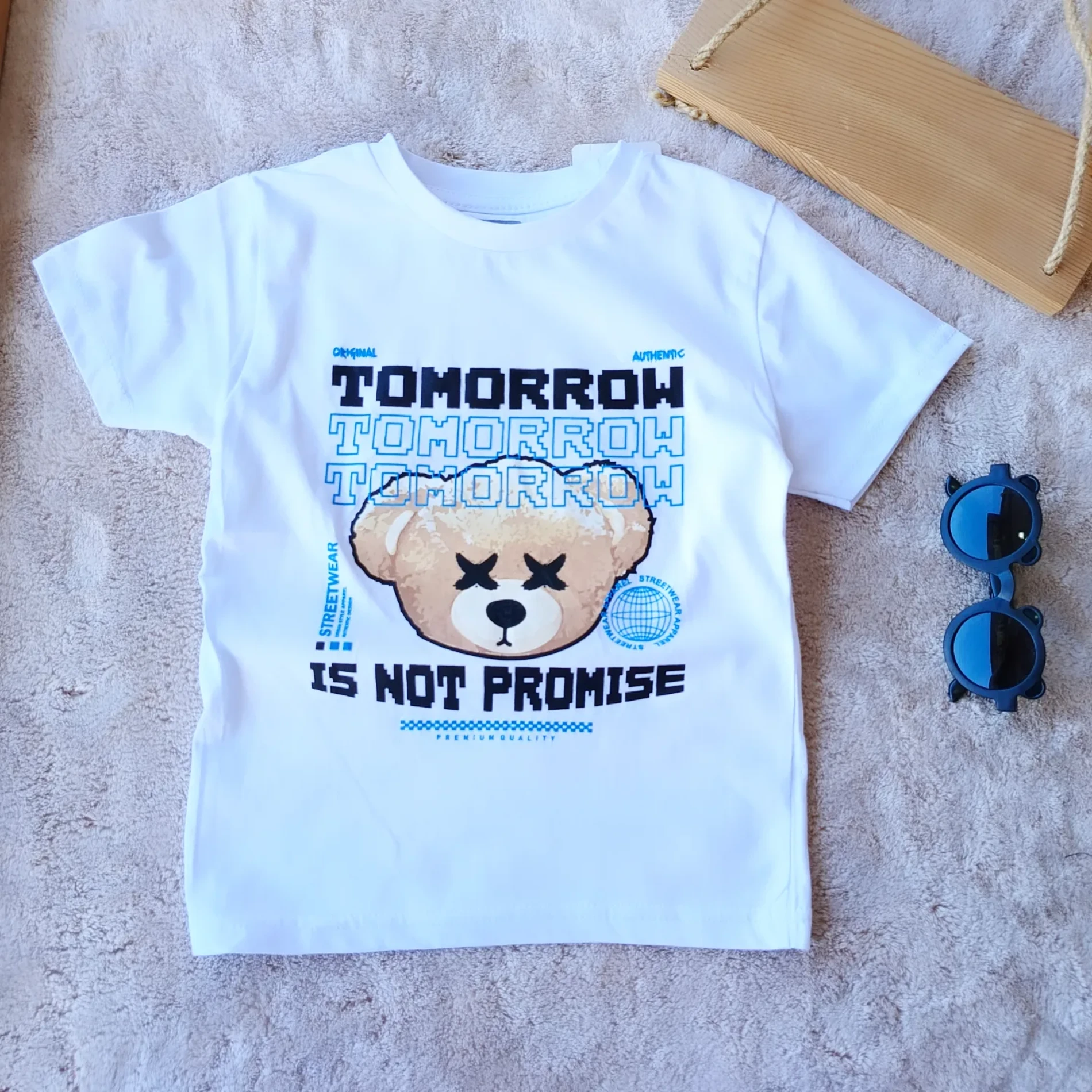 Çocuk Tshirt Tomorrow Ayıcık Baskılı 3-7 Yaş Beyaz