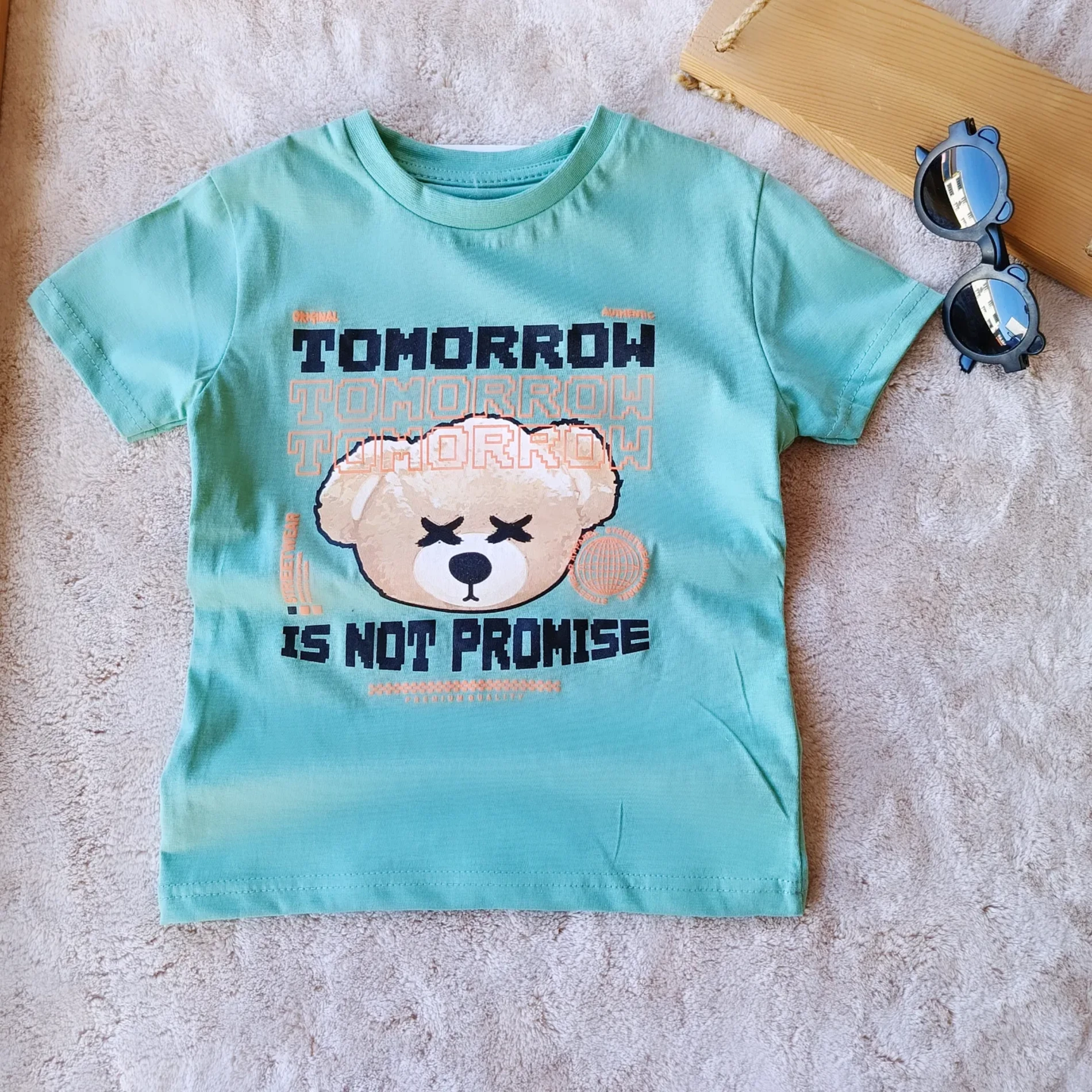 Çocuk Tshirt Tomorrow Ayıcık Baskılı 3-7 Yaş Yeşil