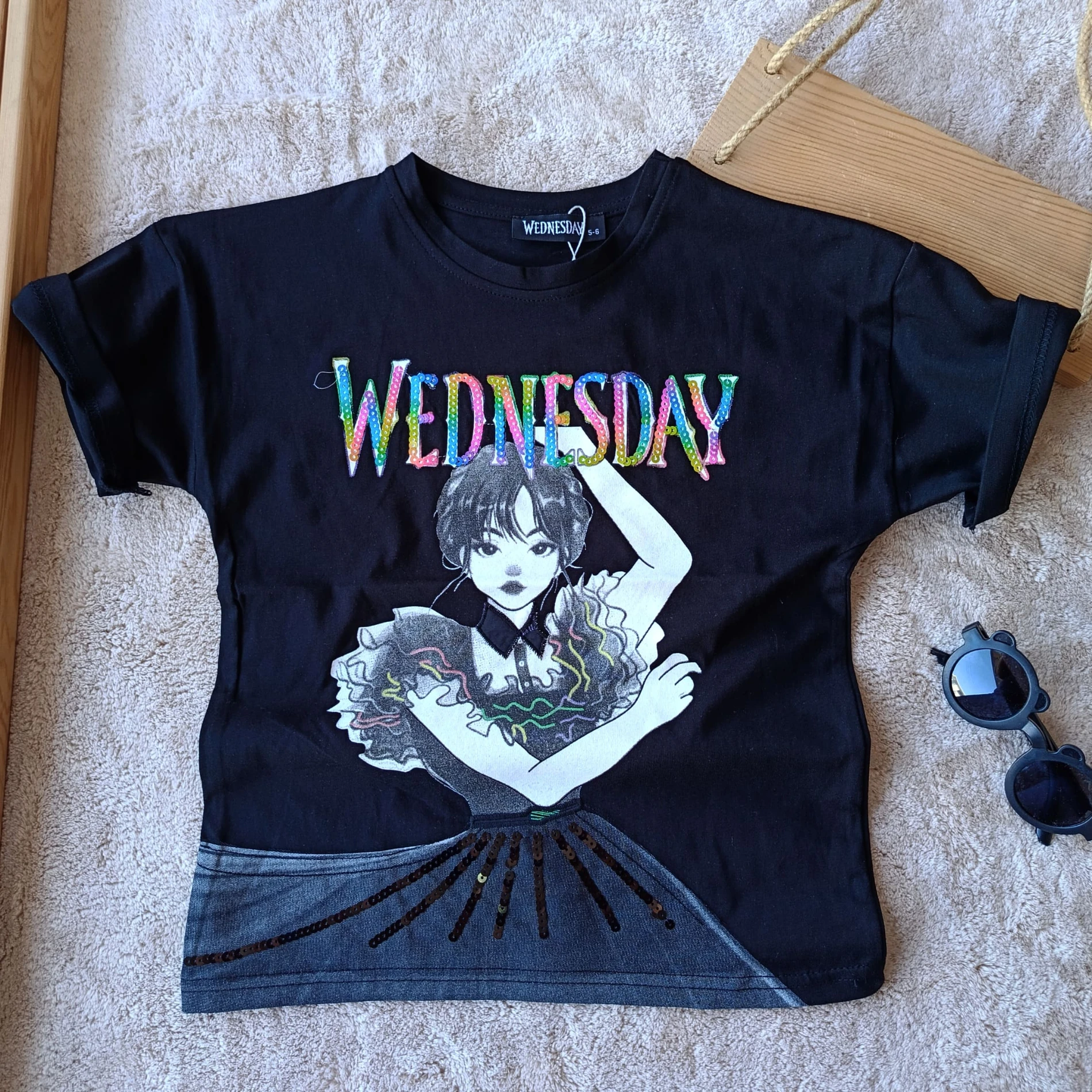 Çocuk Tshirt Wednesday Baskılı 5-14 Yaş Siyah